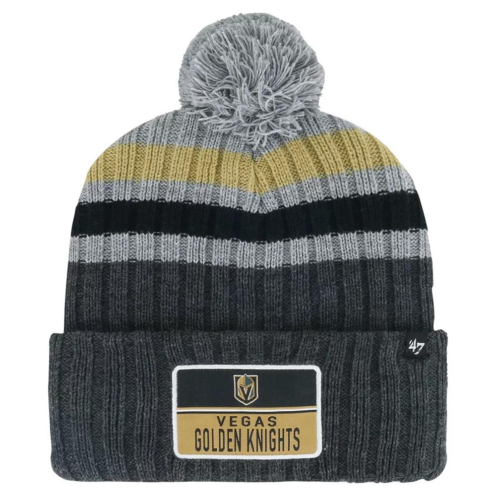 Men's '47 Gray Vegas Golden Knights Stack Patch Cuffed Knit Hat with Pom, Lvk Grey Product Image