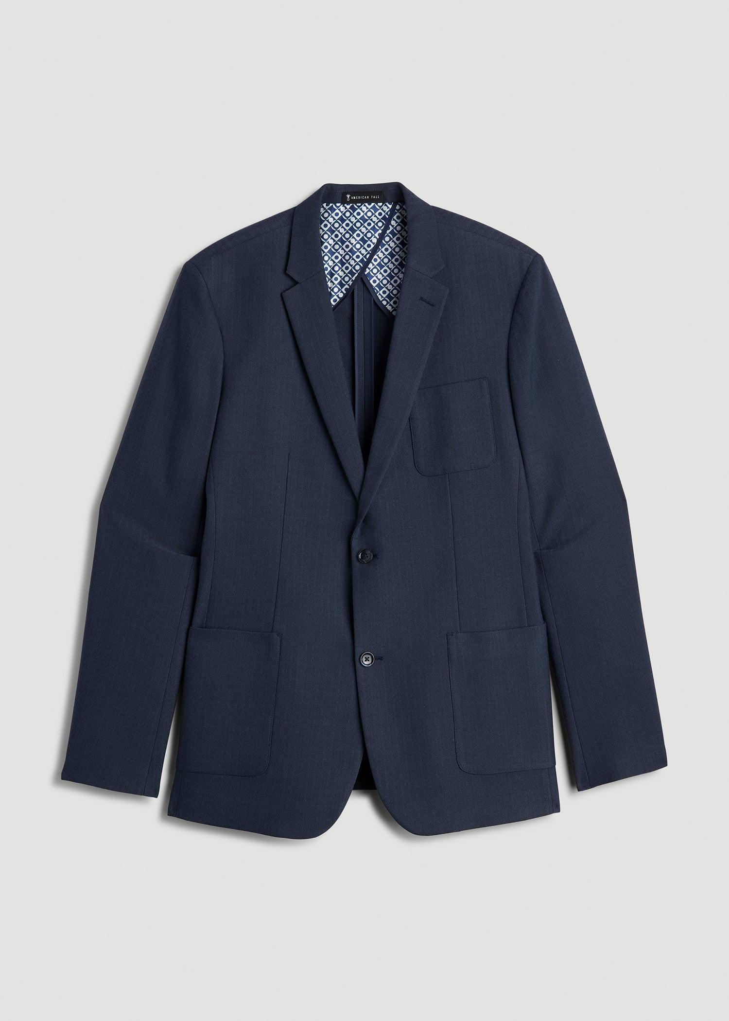 Core Blazer for Tall Men in Navy Blue Herringbone Male Product Image
