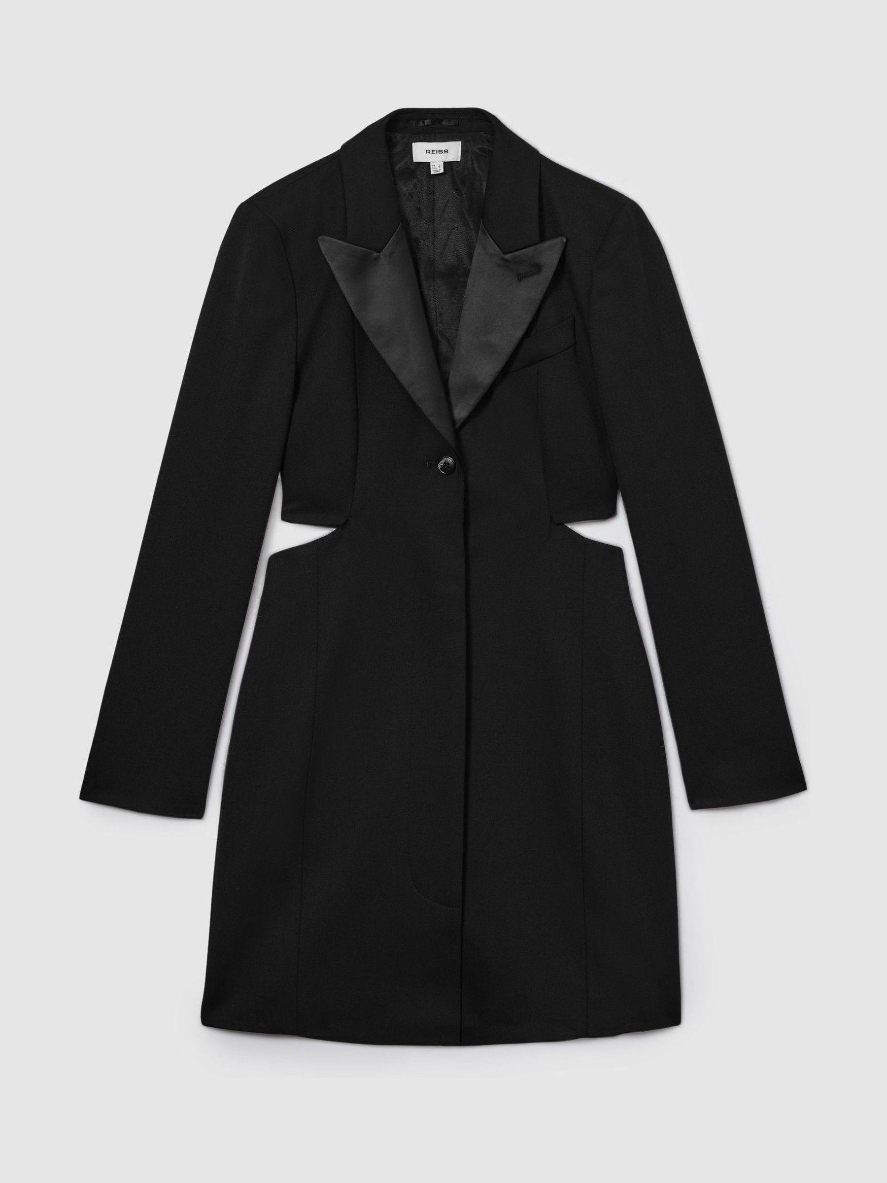 Wool Blend Cut Out Tuxedo Mini Dress in Black Product Image