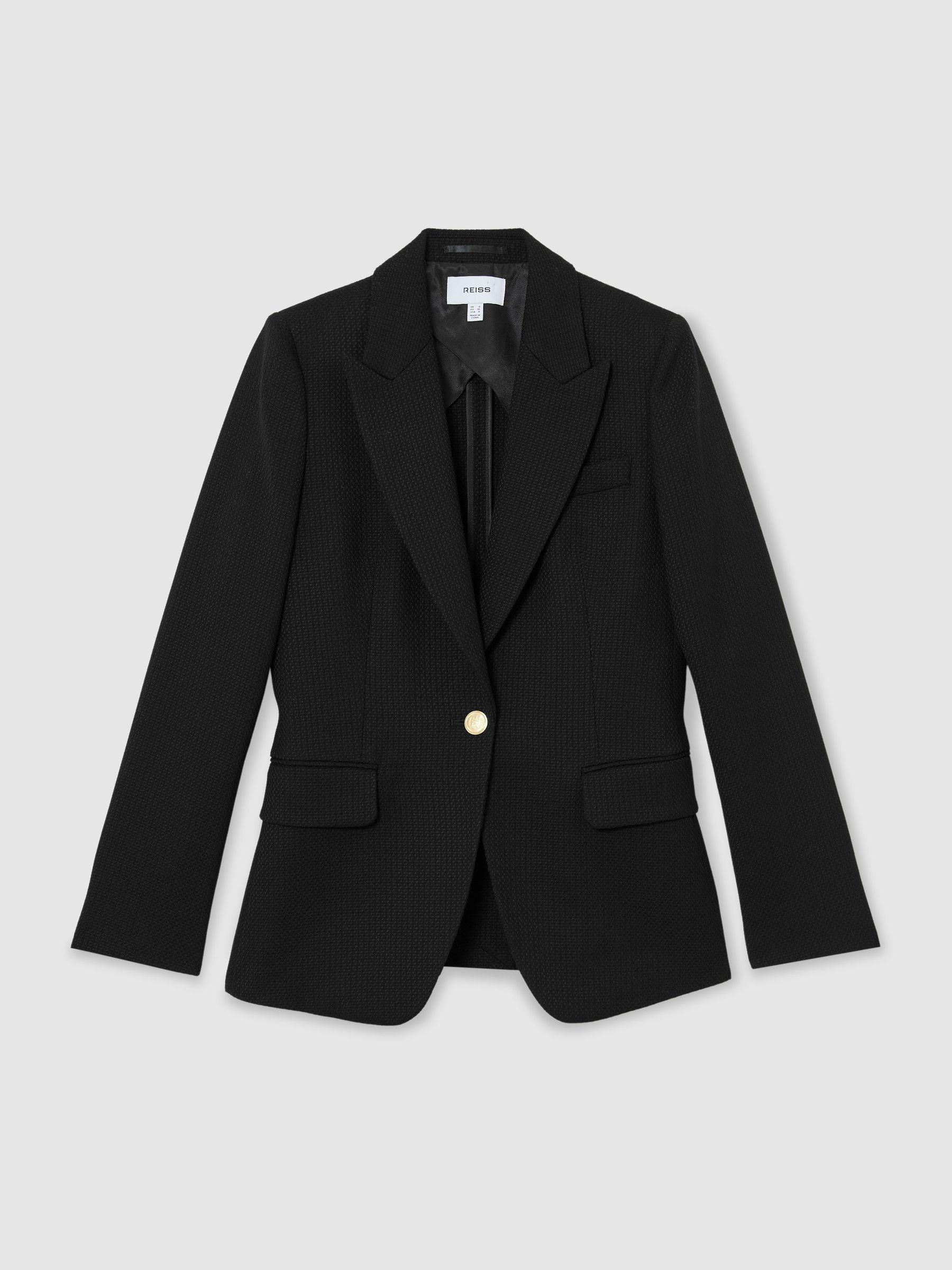 Petite Wool-Blend Textured Single-Breasted Blazer in Black Product Image