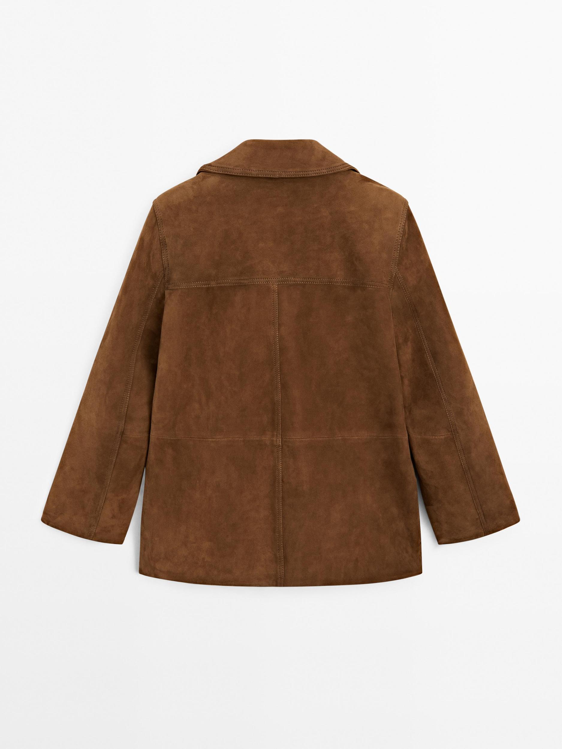 Suede leather blazer with topstitching Product Image