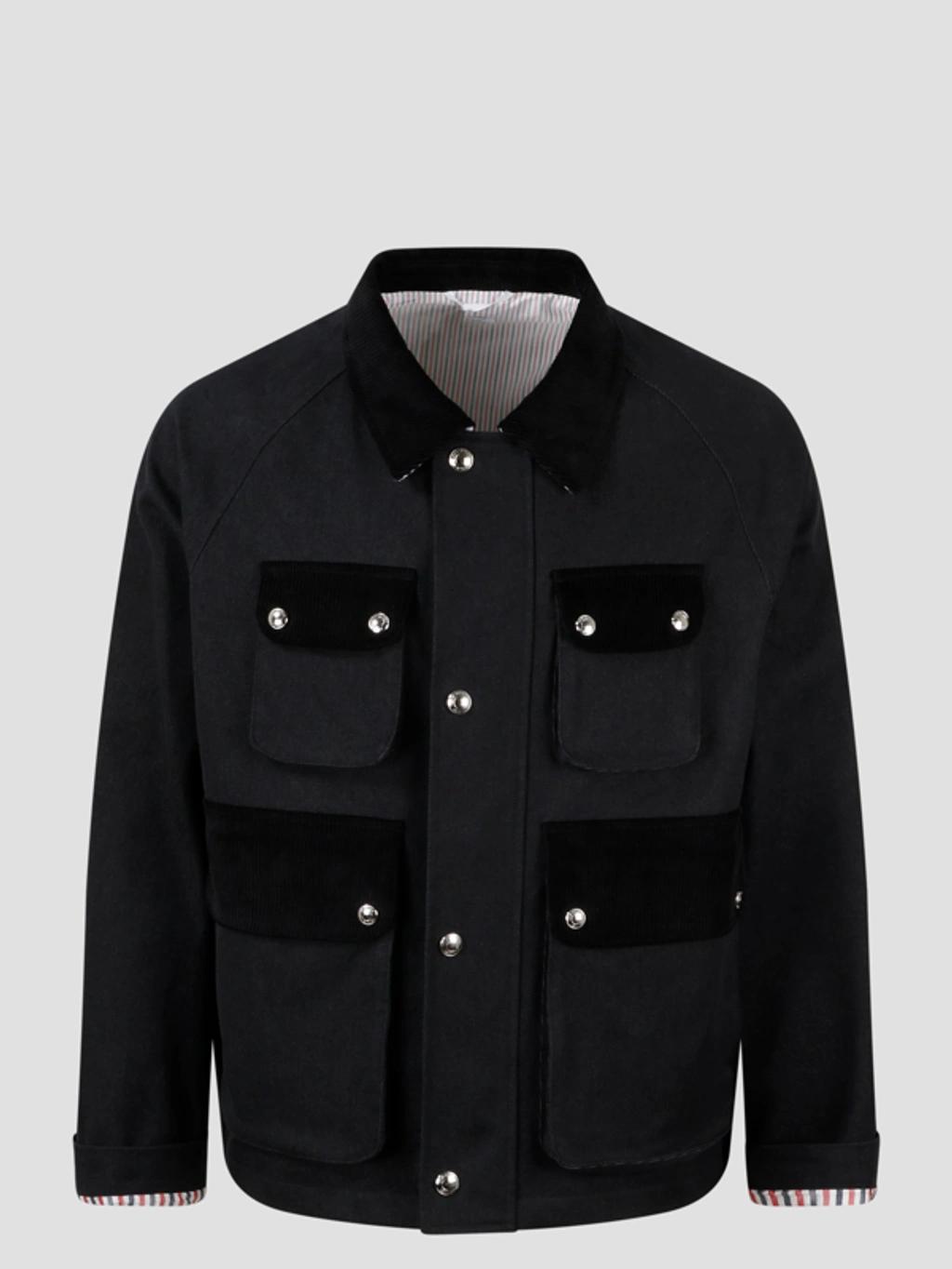 THOM BROWNE Cropped Relaxed Field Jacket Top Applied Pockets In Black Product Image