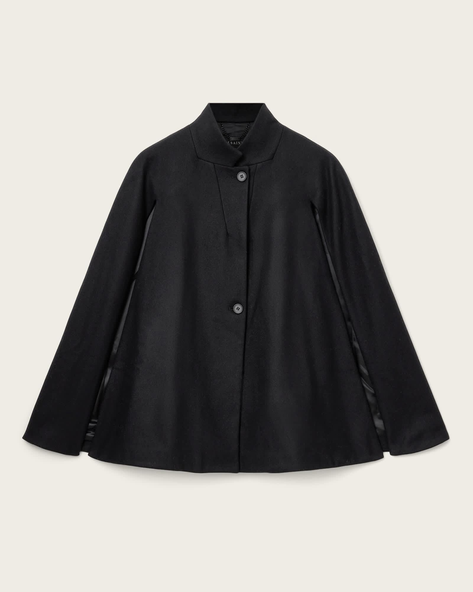 Lunis Wool Cape Coat Black | ALLSAINTS US Product Image