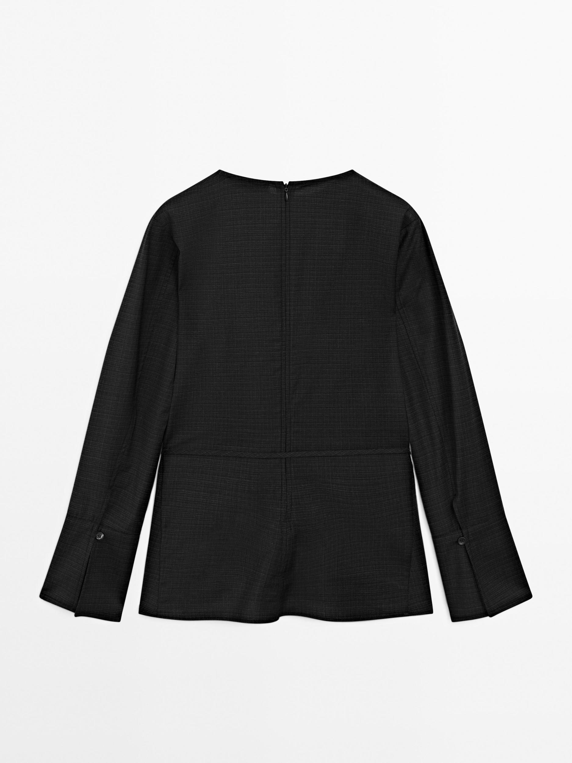 Wool blend blouse with belt Product Image