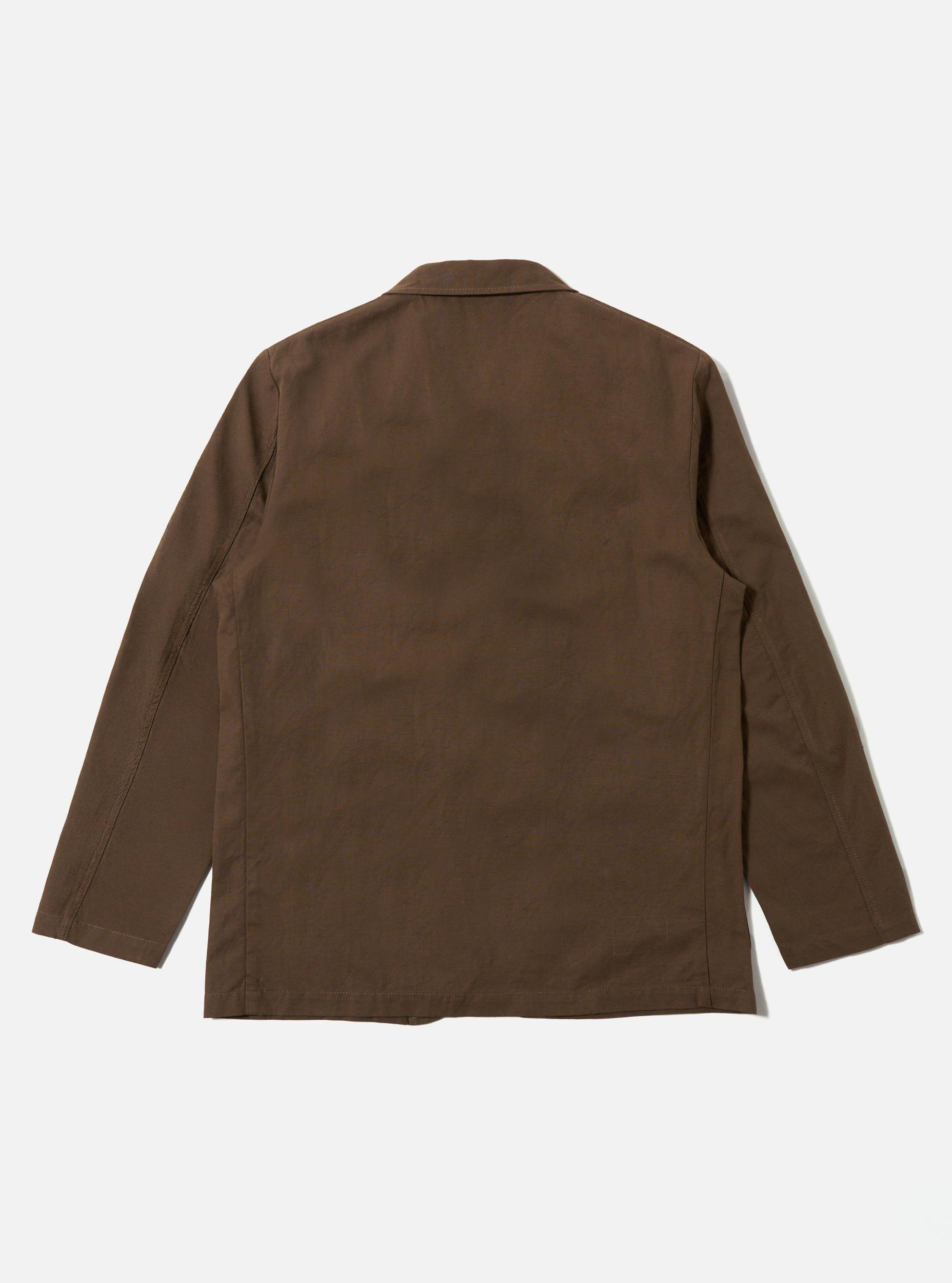 Universal Works Three Button Jacket in Khaki Linen Slub Weave Product Image
