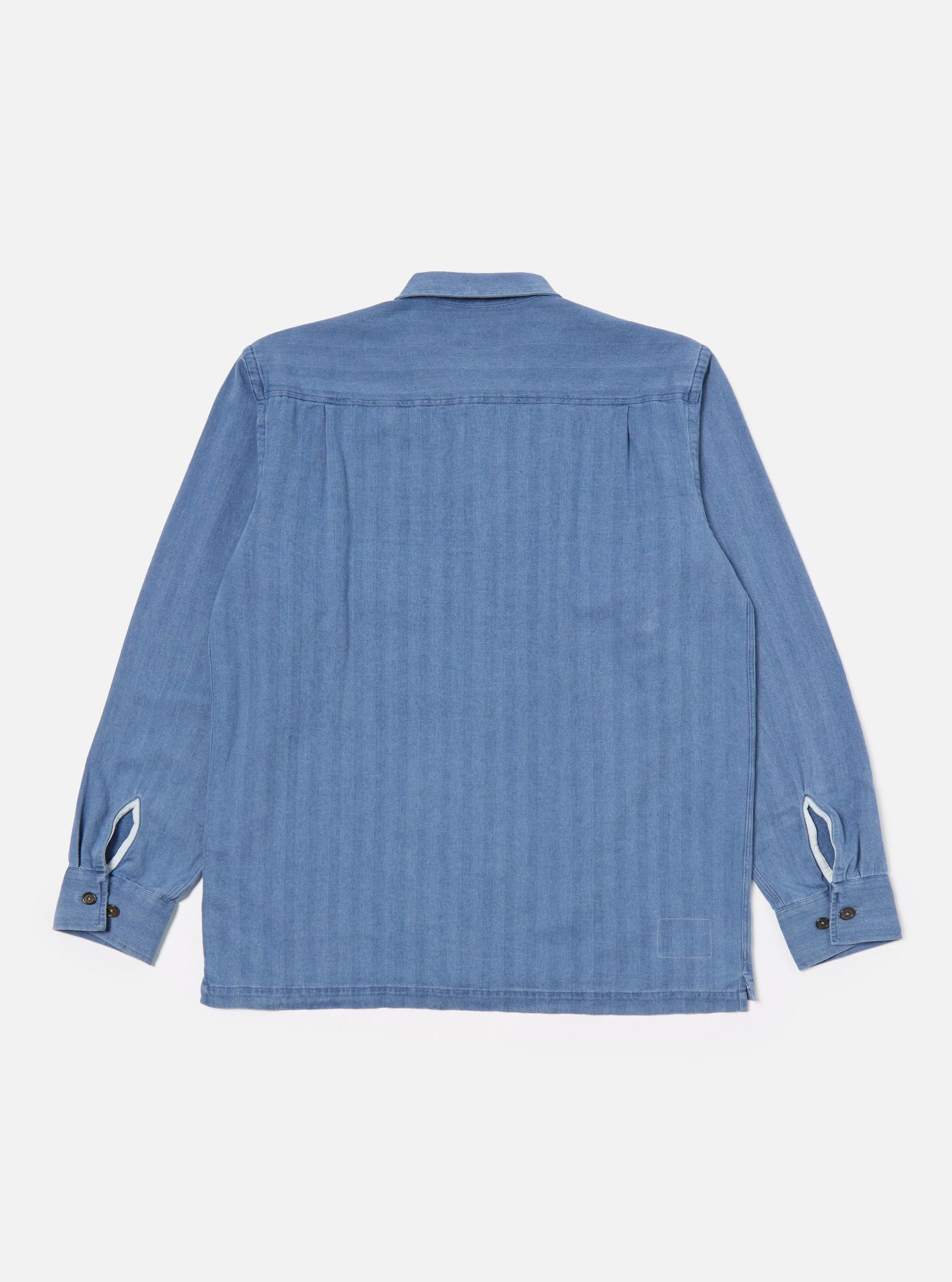 Universal Works L/S Utility Shirt in Washed Indigo Herringbone Denim Product Image