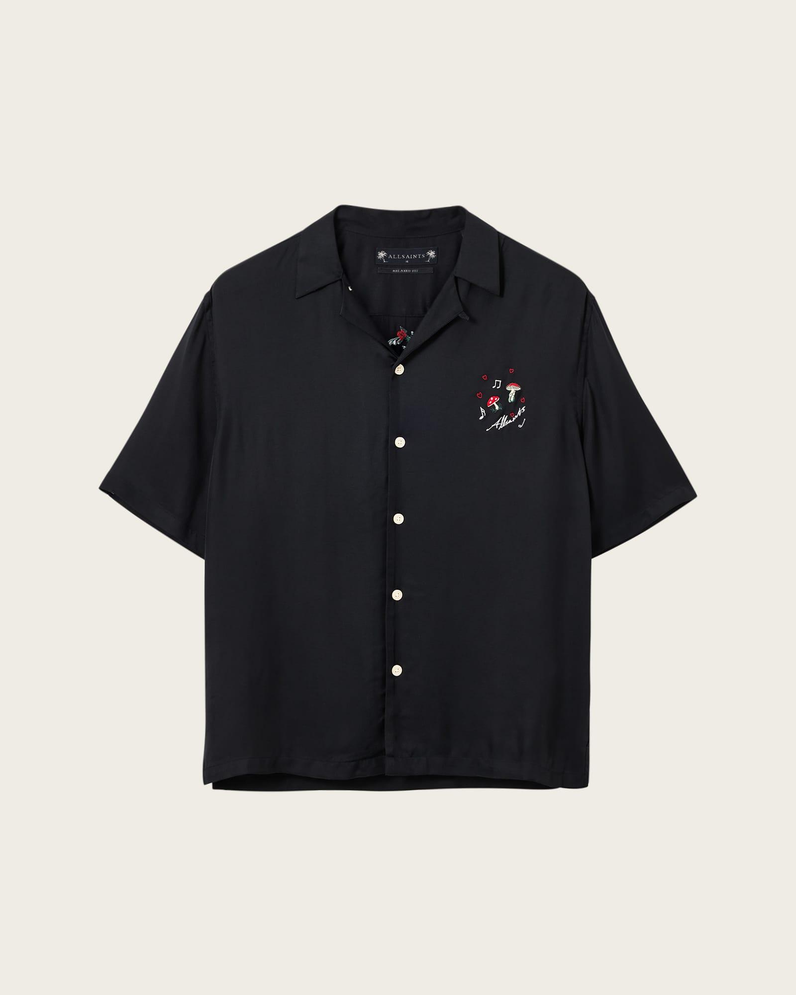 Fungi Embroidered Short Sleeve Shirt Jet Black | ALLSAINTS US Product Image