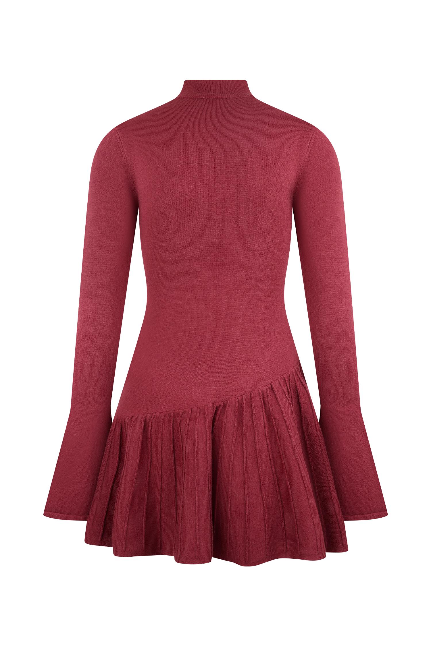 Blair Knit Mini Dress With Pleats - Merlot Product Image