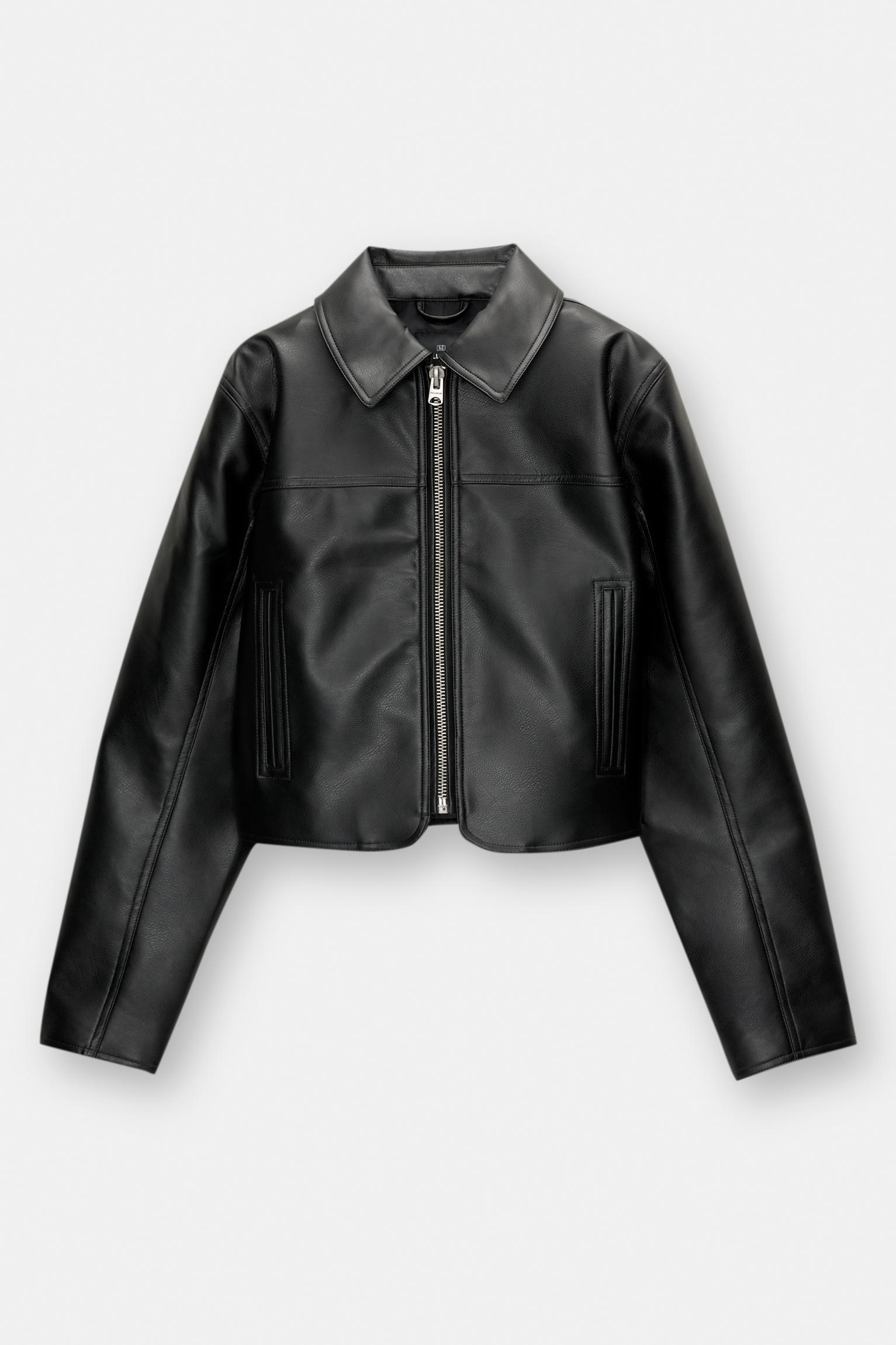 Cropped faux leather jacket Product Image