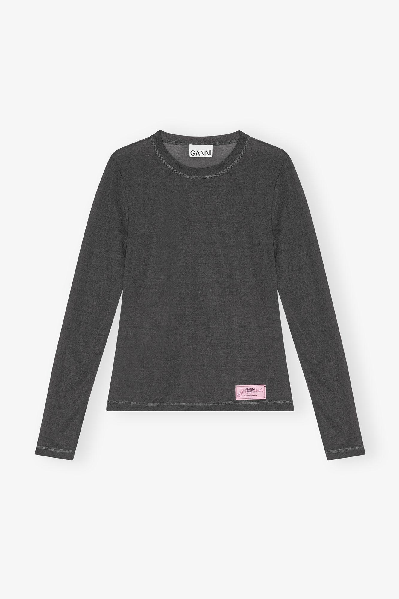 Black Sheer Mesh Jersey Long Sleeve Top Product Image