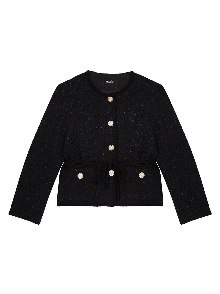 Womens Straight Cut Shiny Tweed Jacket Product Image