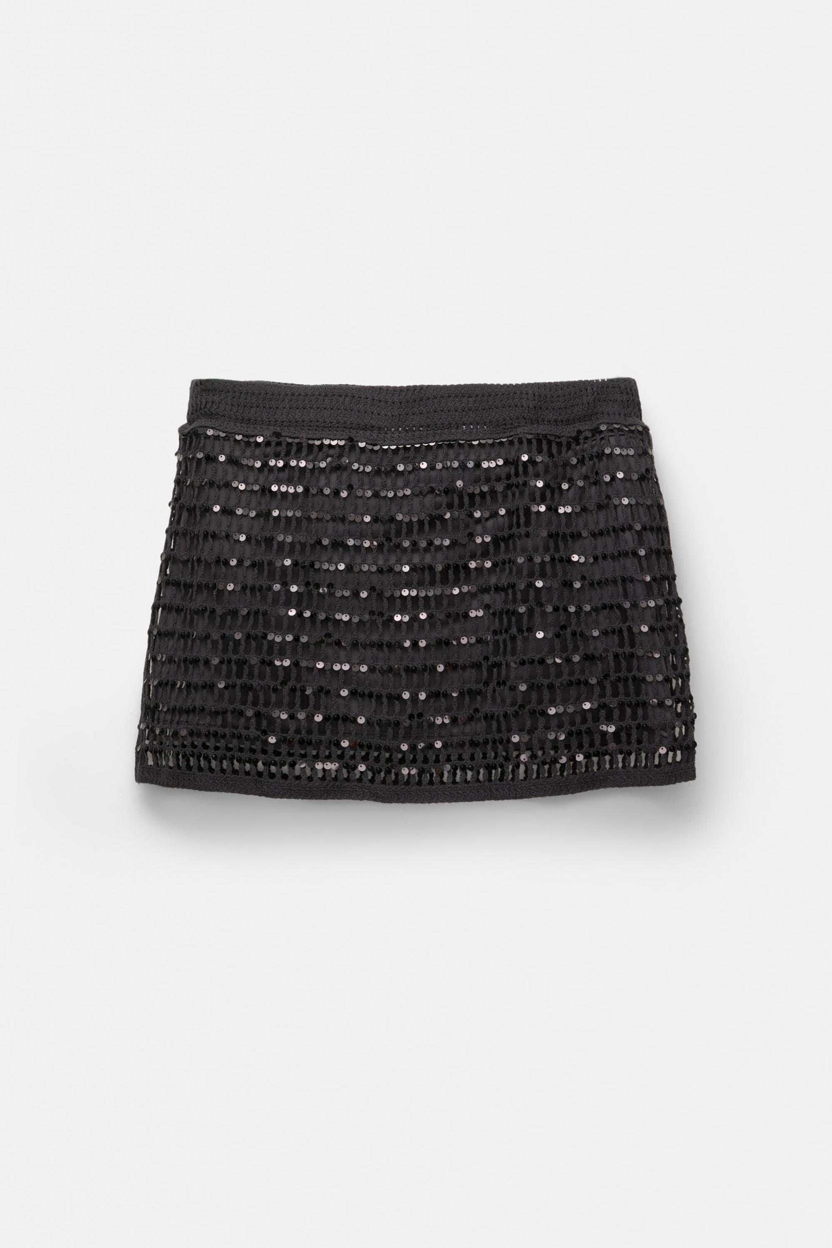 Sequined crochet mini skirt Product Image