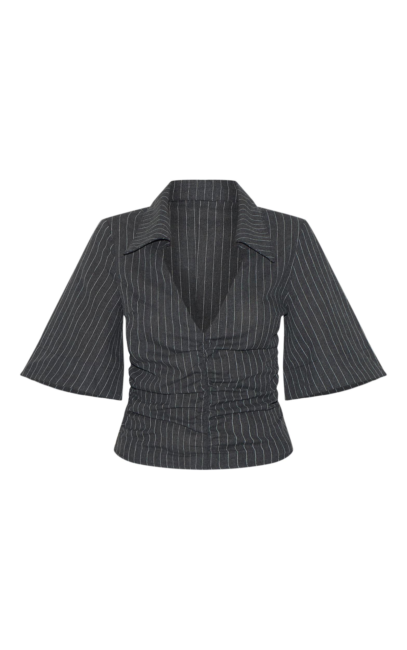 Charcoal Pinstripe Fitted Boxy Sleeve Shirt Product Image