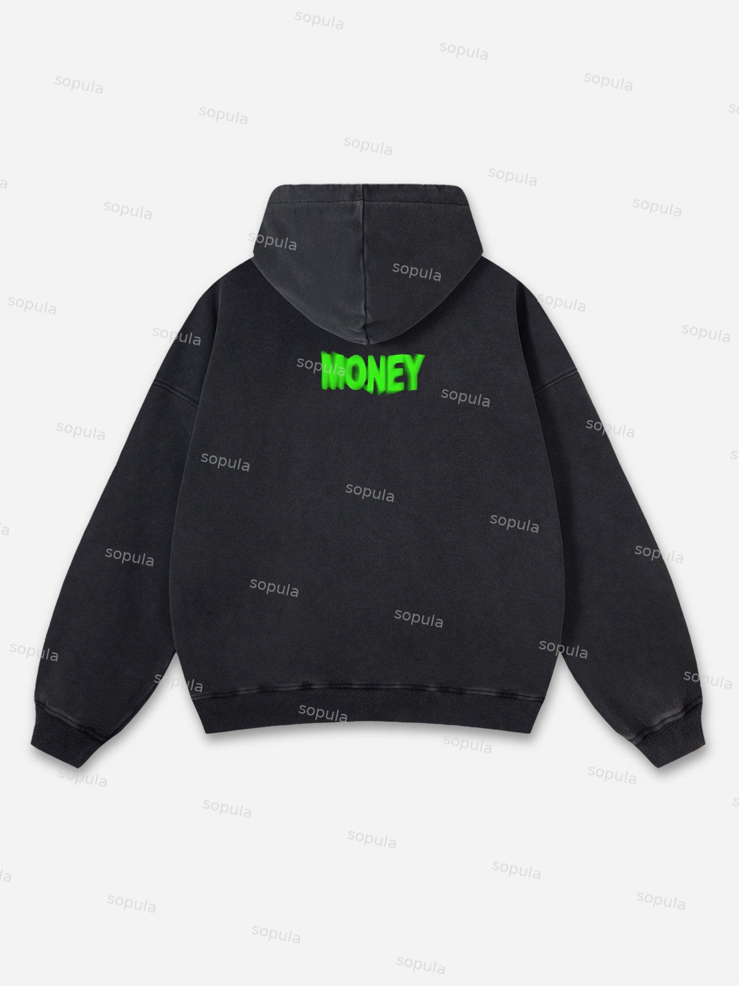 Sopula Vintage All We Need Is Money Graphic Acid Washed Oversized Hoodie Product Image