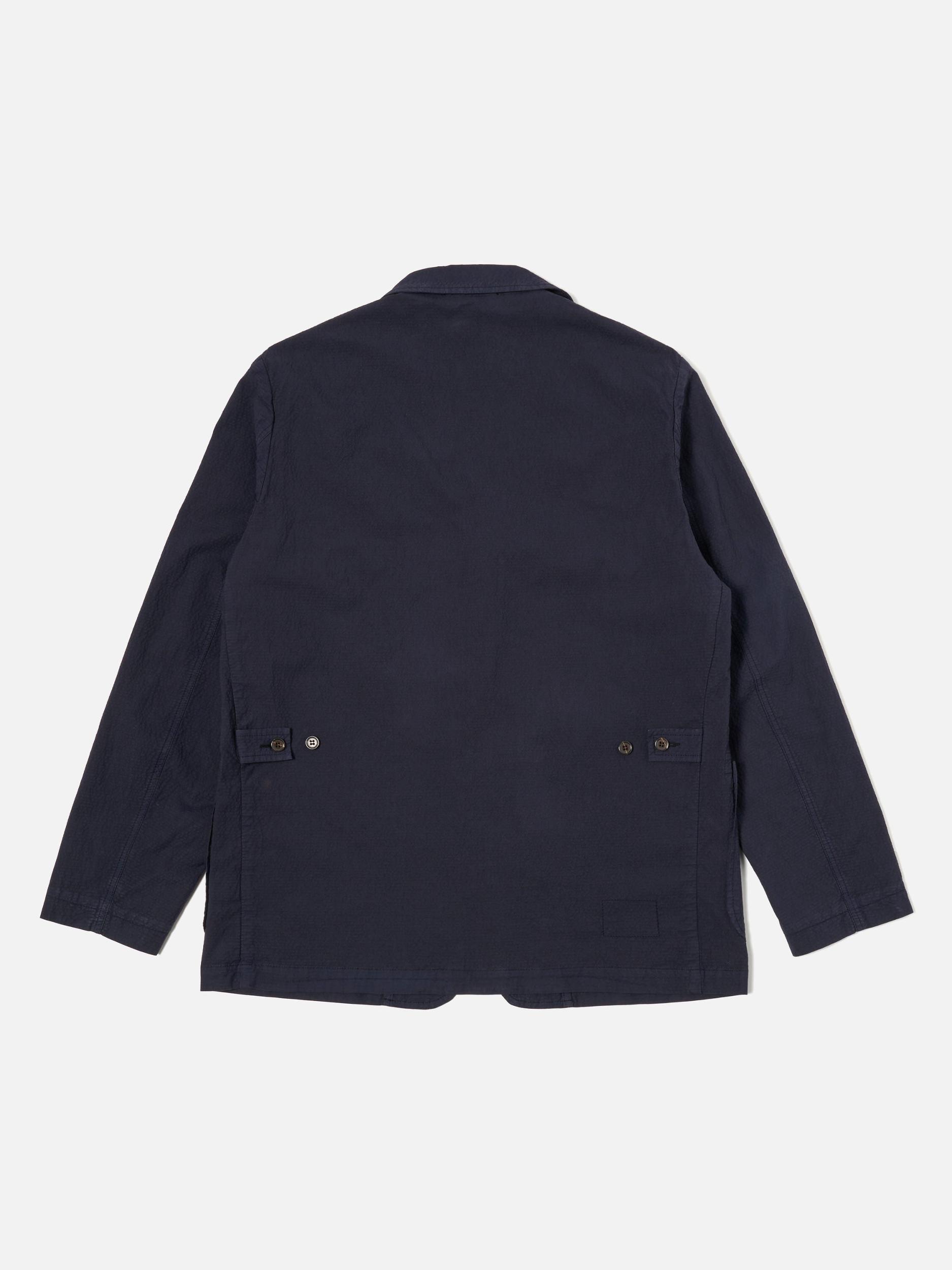 Universal Works Five Pocket Jacket in Navy Seersucker II Product Image
