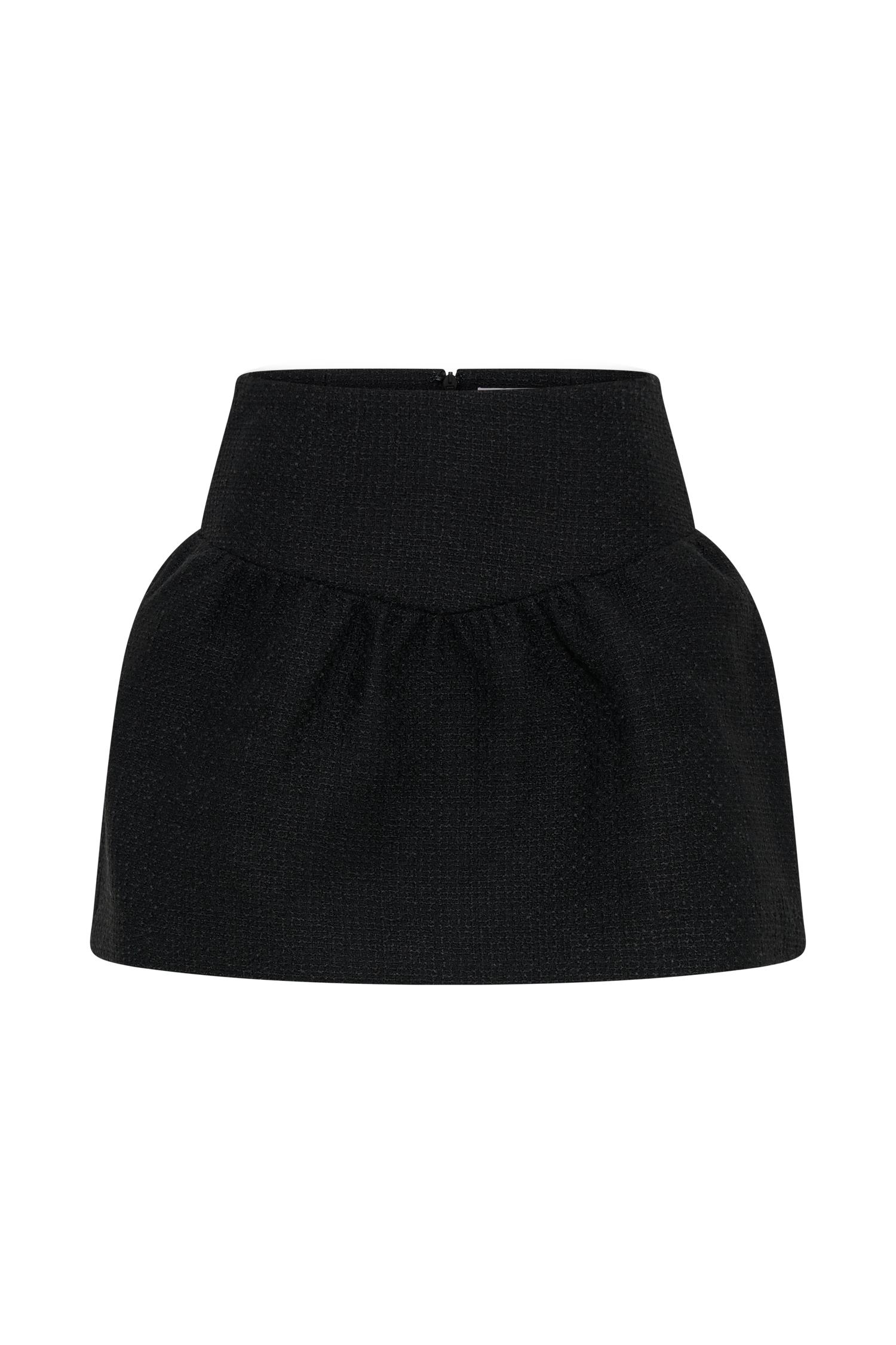Cyrus Gathered Boucle Mini Skirt - Black Product Image