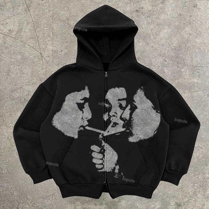 Relaxed Vintage Graphic Casual Street Hip Hop Oversized Zip Up Hoodie Product Image