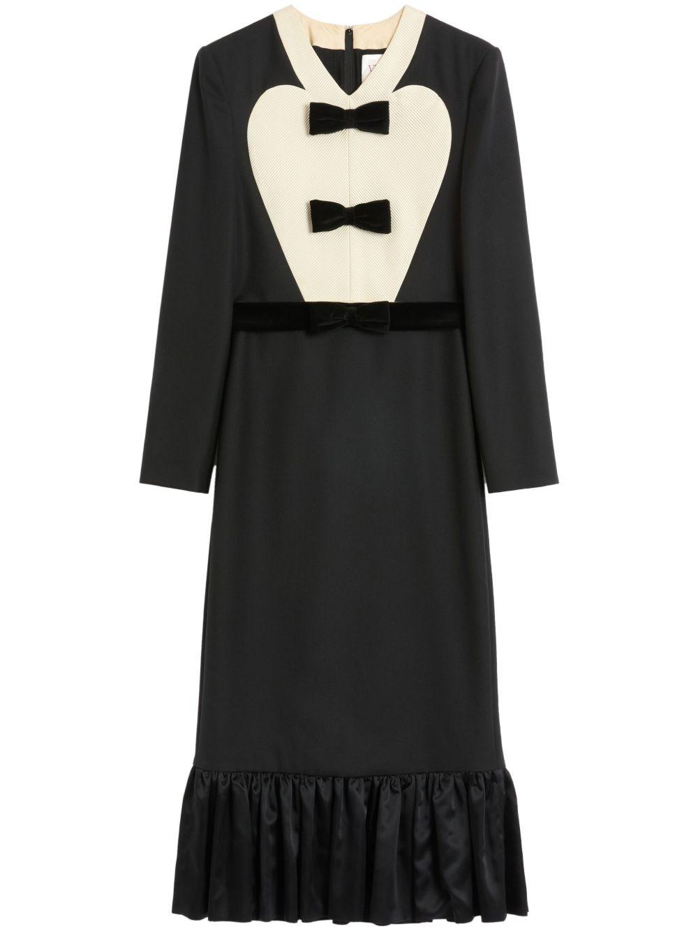 VALENTINO Virgin Wool Midi Dress With Bows In Black Product Image