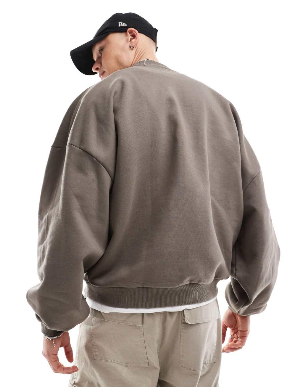 ASOS DESIGN premium heavyweight extreme oversized sweatshirt 400gsm in brown Product Image