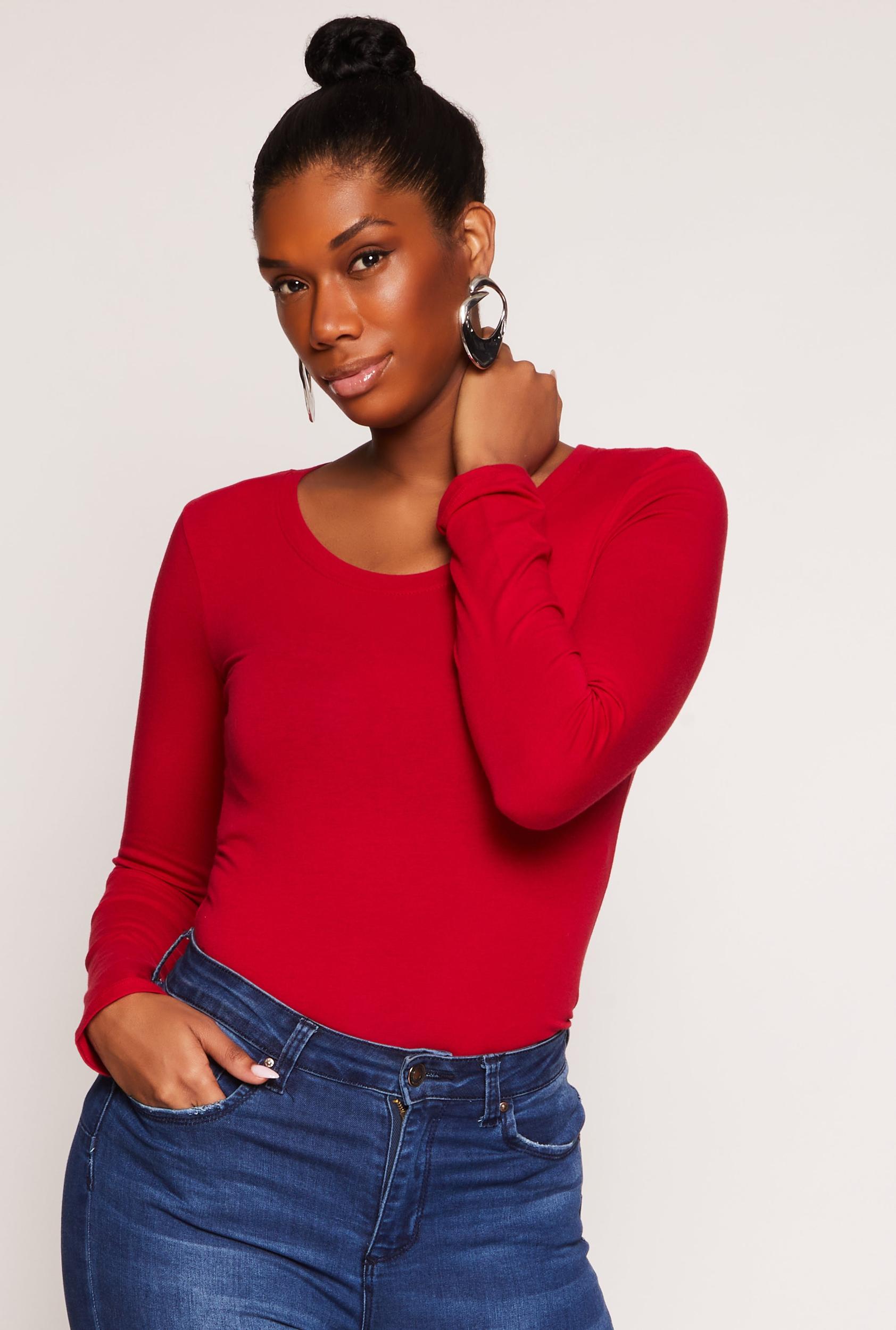 Womens Basic Crew Neck Long Sleeve Tee Product Image