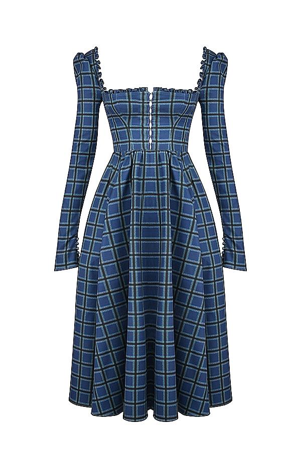 Delia  blue tartan midi dress Product Image