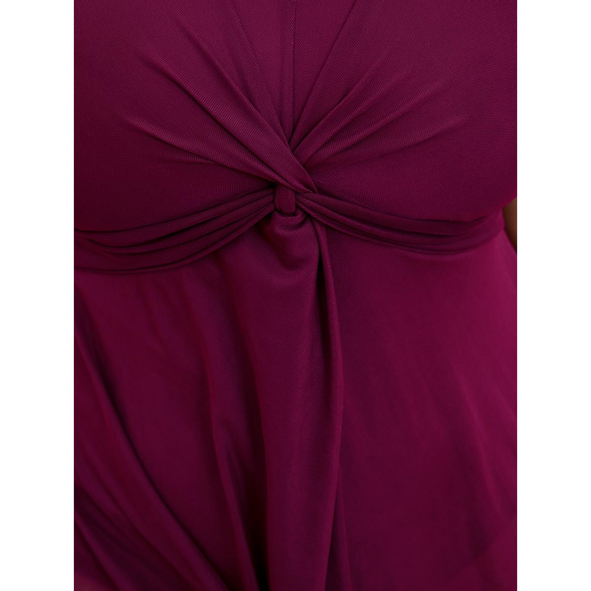 Plus Size Adjustable Straps Mesh Flutter Hem Twist Swim Dress Women's Swimwear RedViolet Vacation Bodycon V-neck High stretch Curve Swim Dresses BloomChic 28/5X Product Image