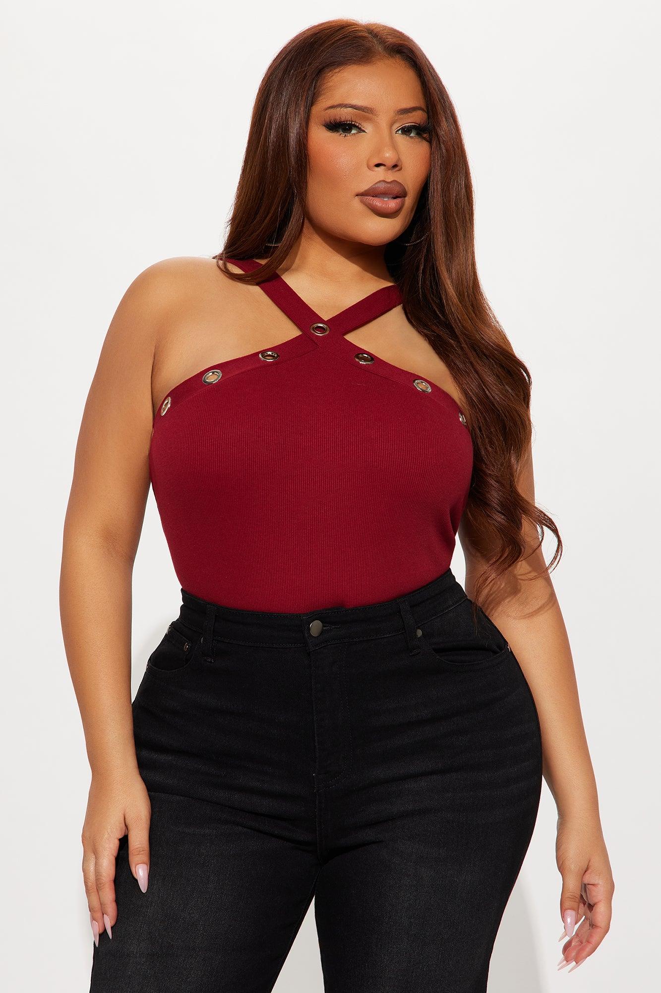 Resist Me Grommet Y-Neck Bodysuit - Burgundy Female Product Image