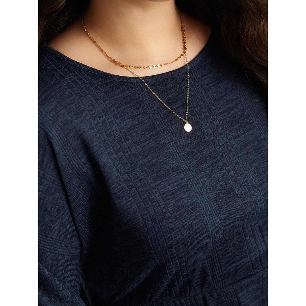 Plus Size Plain Textured Pocket Elastic Waist Dress Indigo Women Casual Texture Round Neck Long Sleeve Curvy Midi Dress BloomChic 12/L Product Image