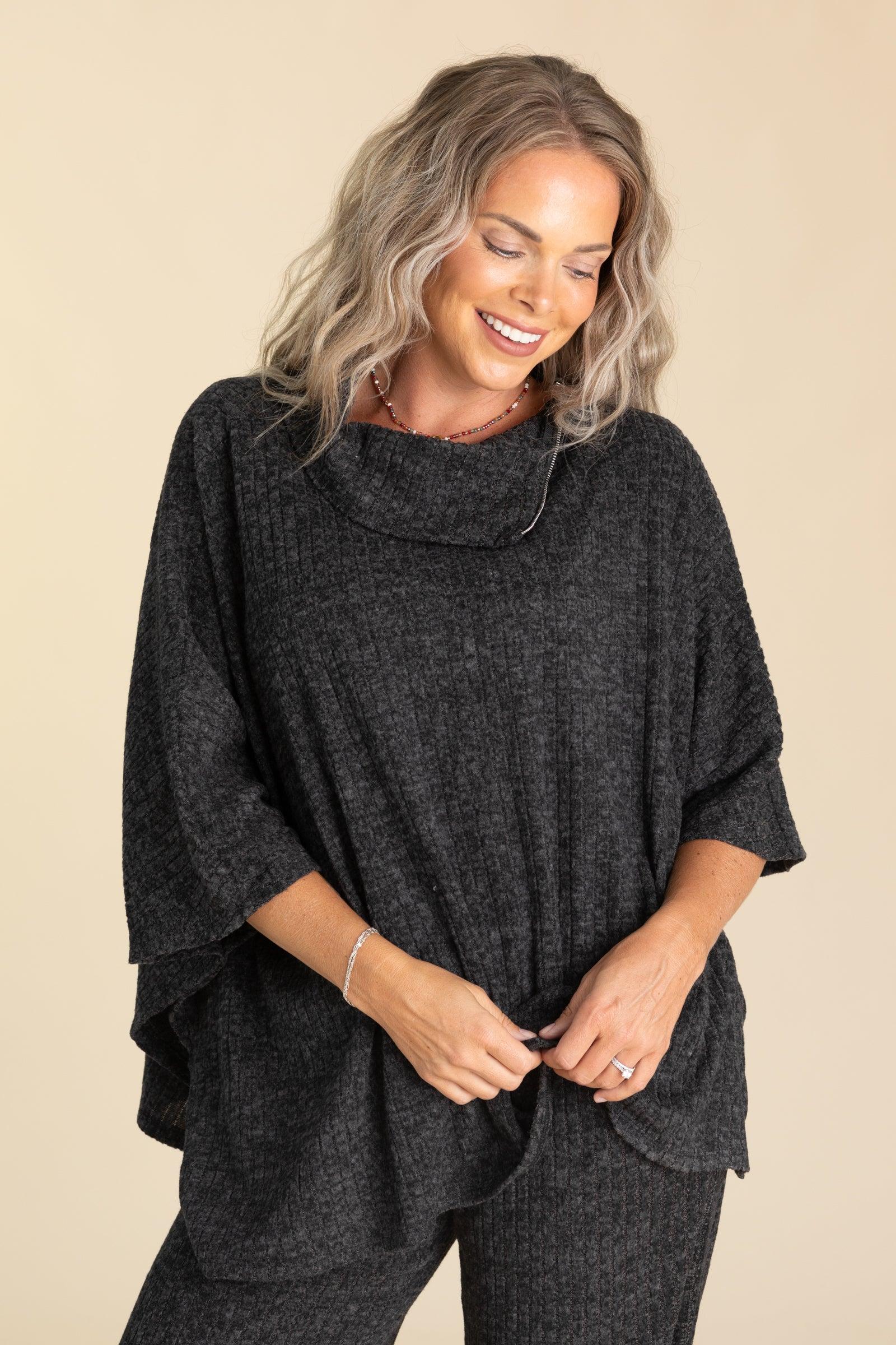 Soft Knit Top With Zipper Detail And Pant Set Product Image