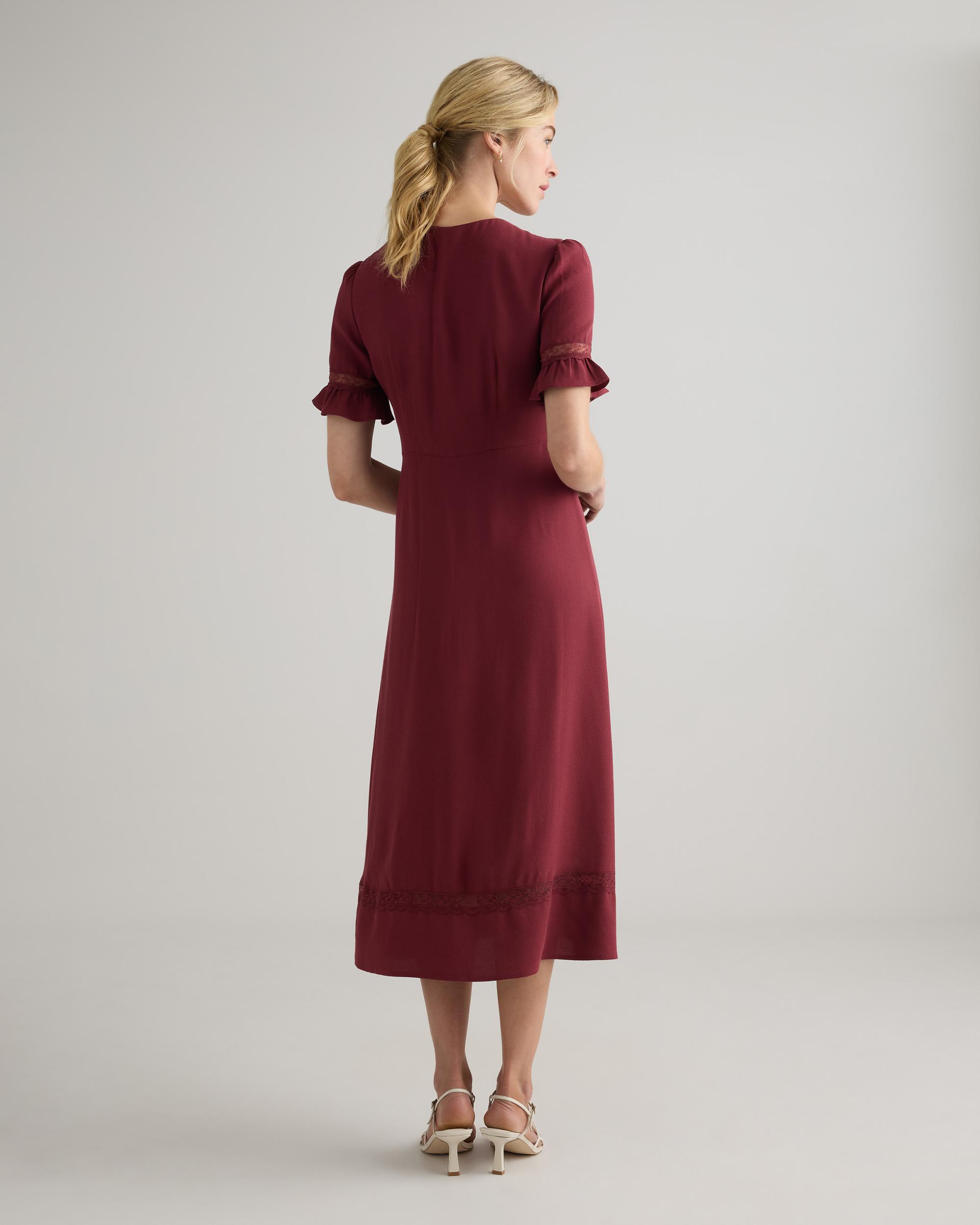 Quince | Women's Lightweight Crepe Lace Inset Midi Dress Size XL, Viscose Product Image