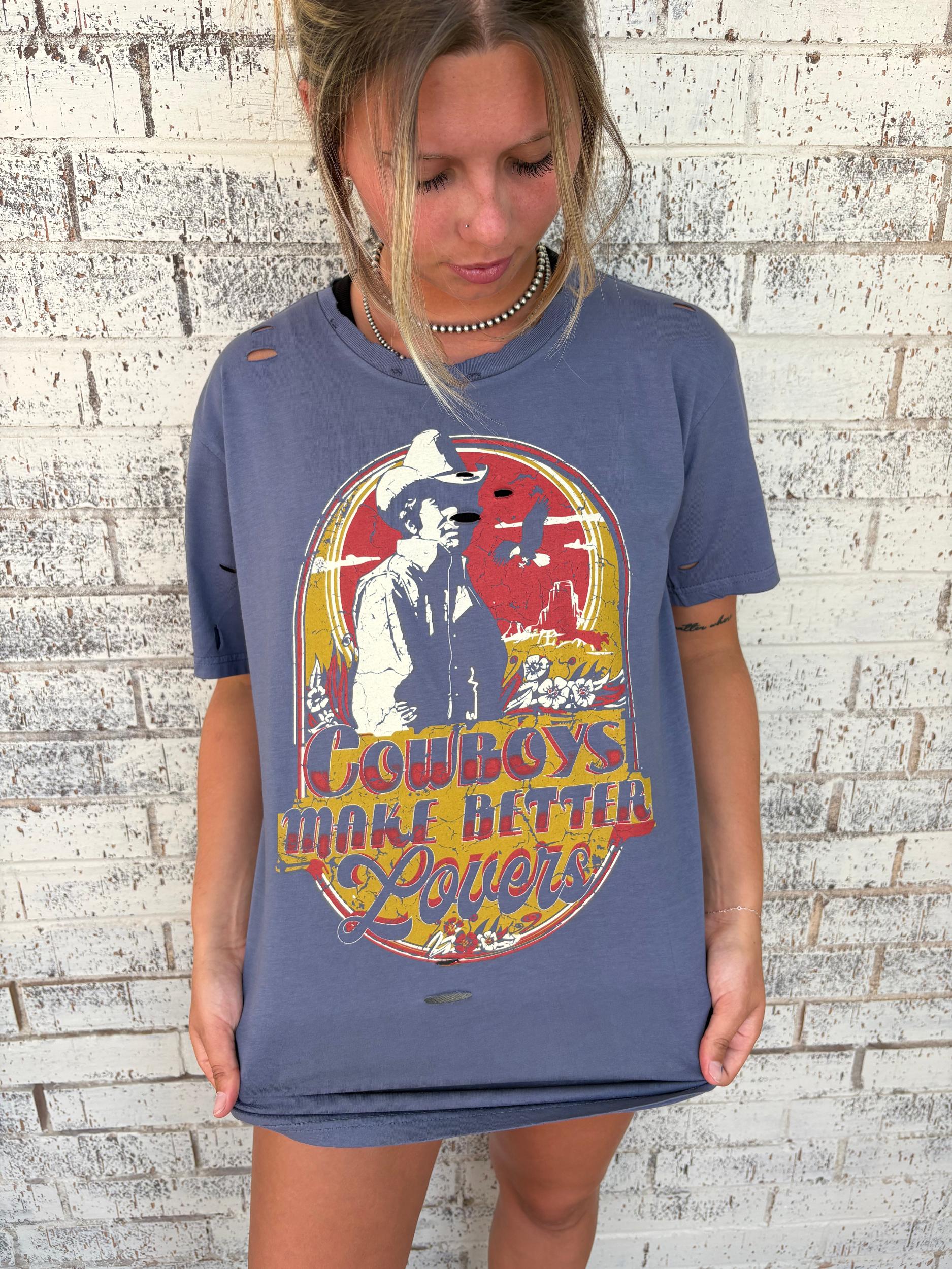 Cowboys Make Better Lovers Navy Holy Tee Product Image