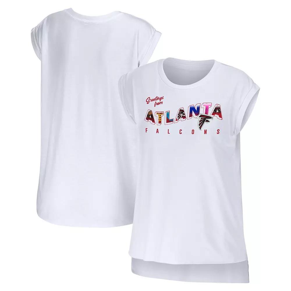 Women's WEAR by Erin Andrews White Atlanta Falcons Greetings From Muscle T-Shirt,  Product Image
