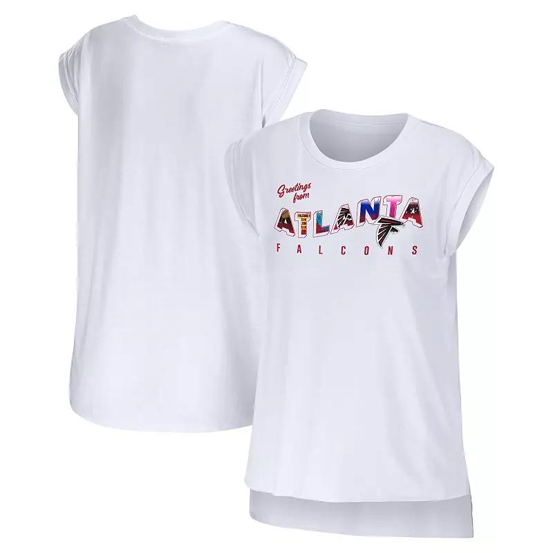 Women's WEAR by Erin Andrews White Atlanta Falcons Greetings From Muscle T-Shirt,  Product Image