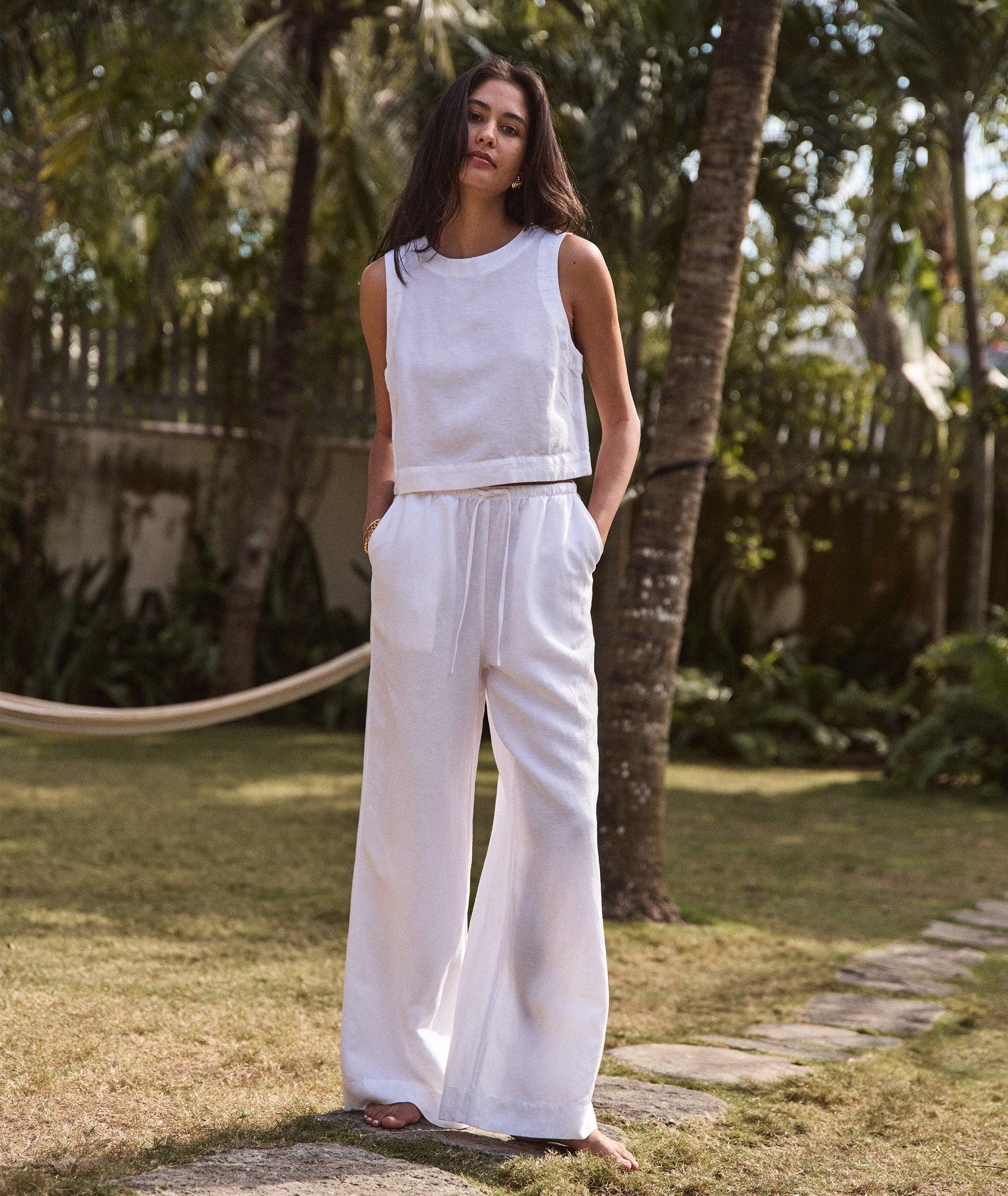 Linen Drawstring Wide Leg Pant Product Image