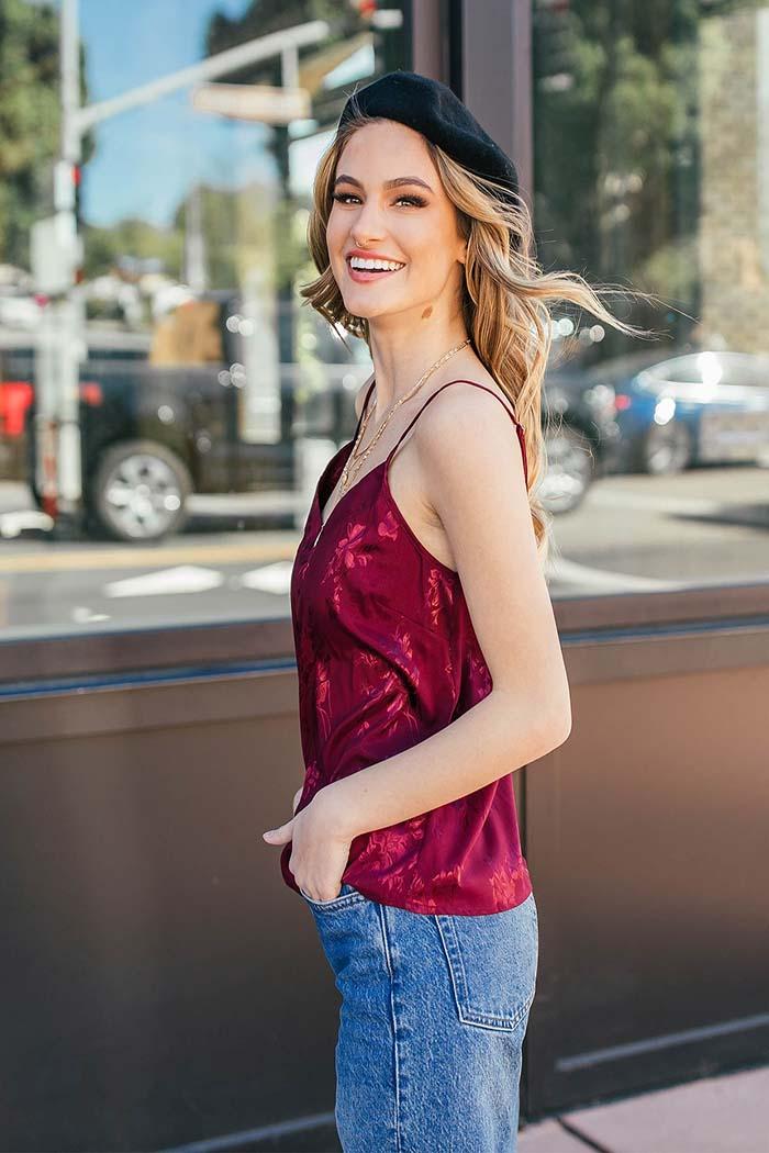 Jacquard Satin Spaghetti Strap Top Product Image