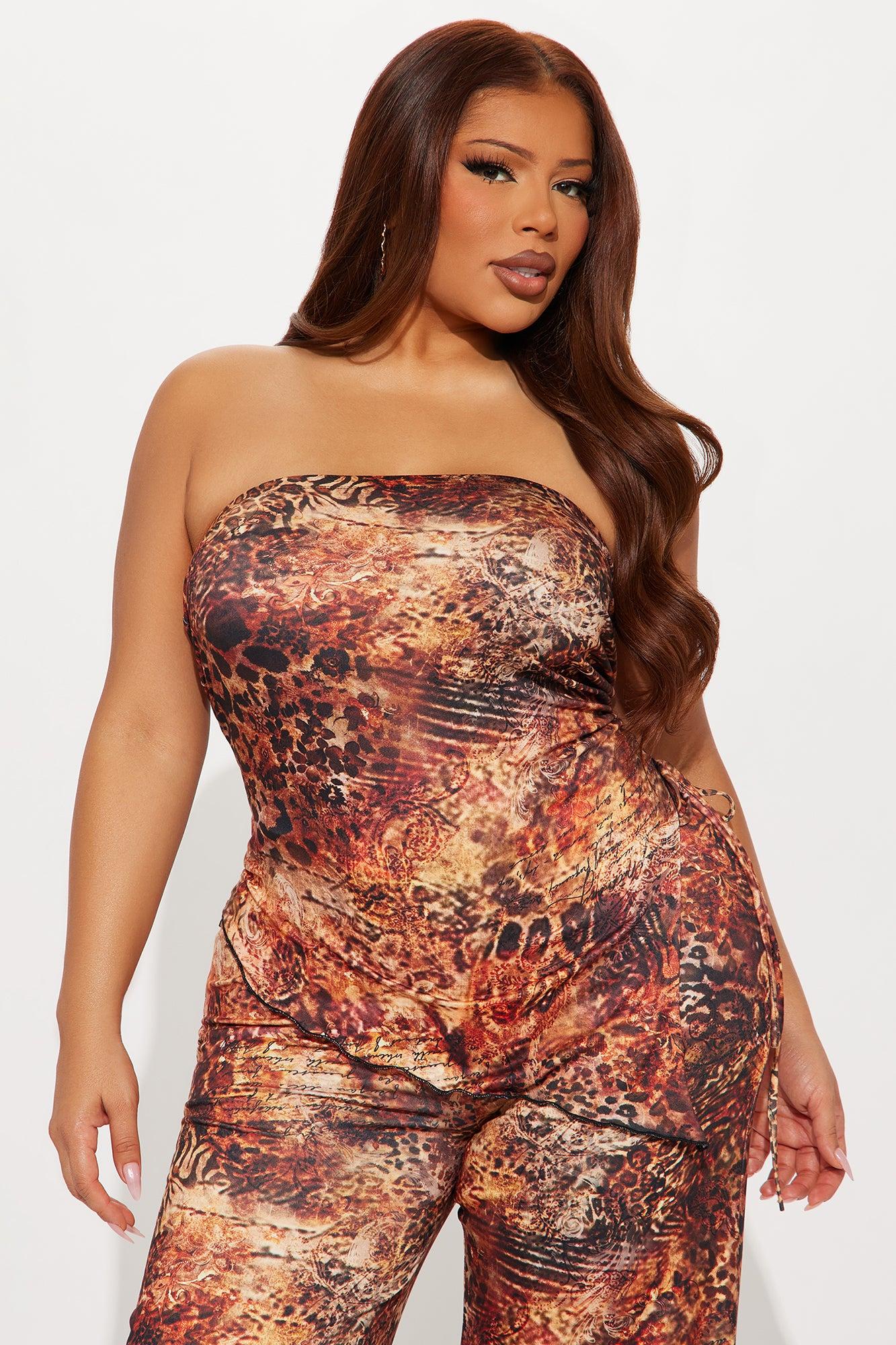 Yailin Strapless Wide Leg Jumpsuit - Brown Combo Female Product Image