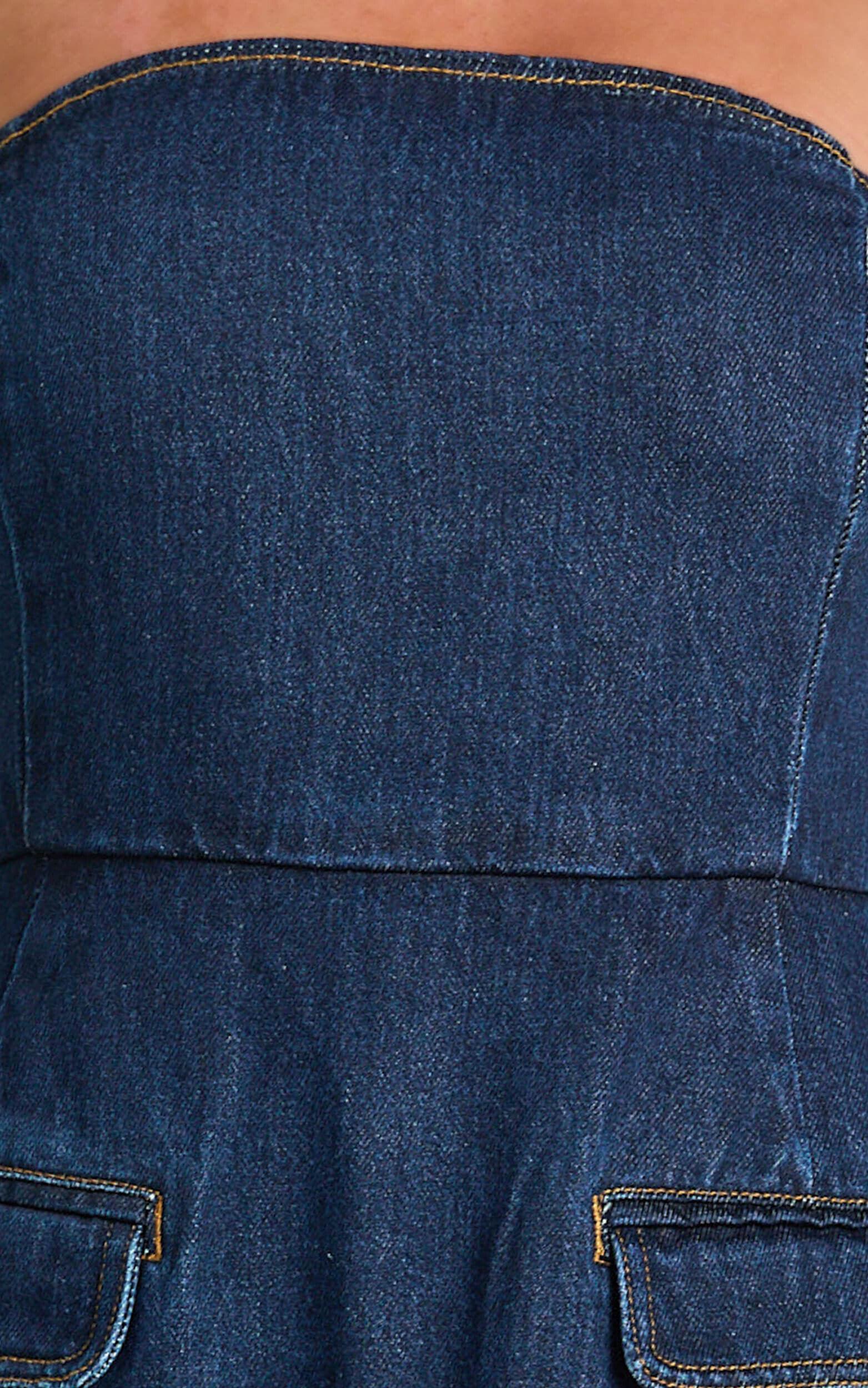 Hannah Playsuit - Denim Strapless A Line Playsuit in Indigo Wash Product Image