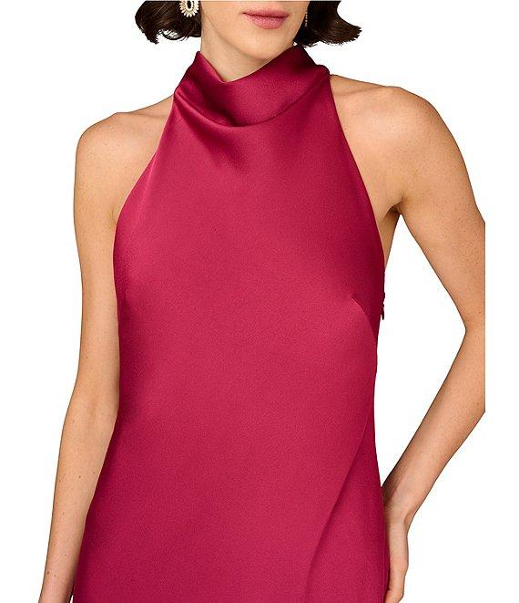 Aidan Mattox Halter Neck Sleeveless Satin Sheath Tie Back Gown Product Image