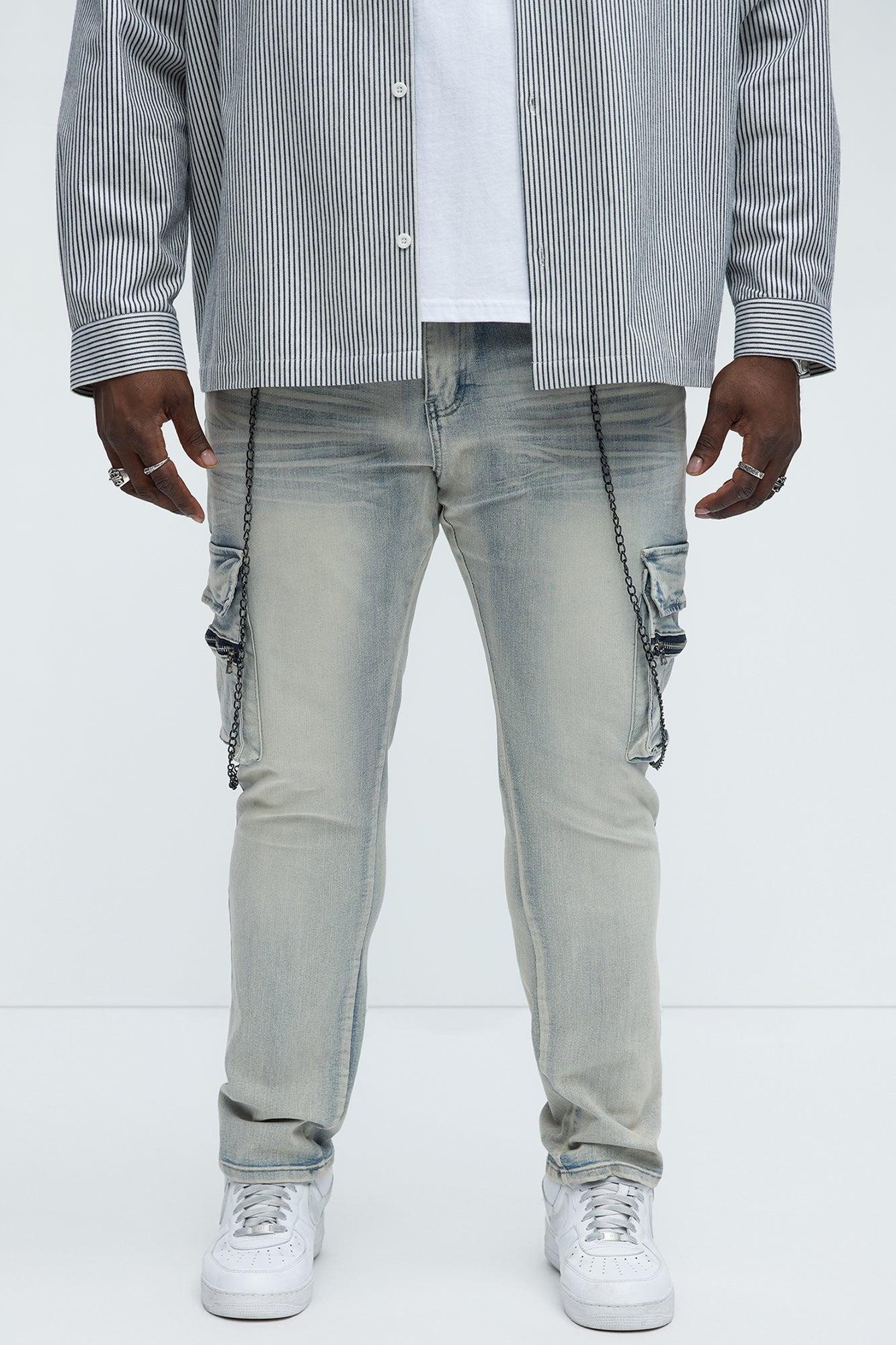Down To It Cargo With Chain Stacked Skinny Jeans - Light Wash Product Image