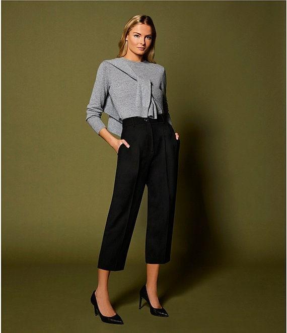 Antonio Melani Coordinating Emery Ponte Twill High Rise Pleated Front Wide Cropped Ankle Trousers Product Image