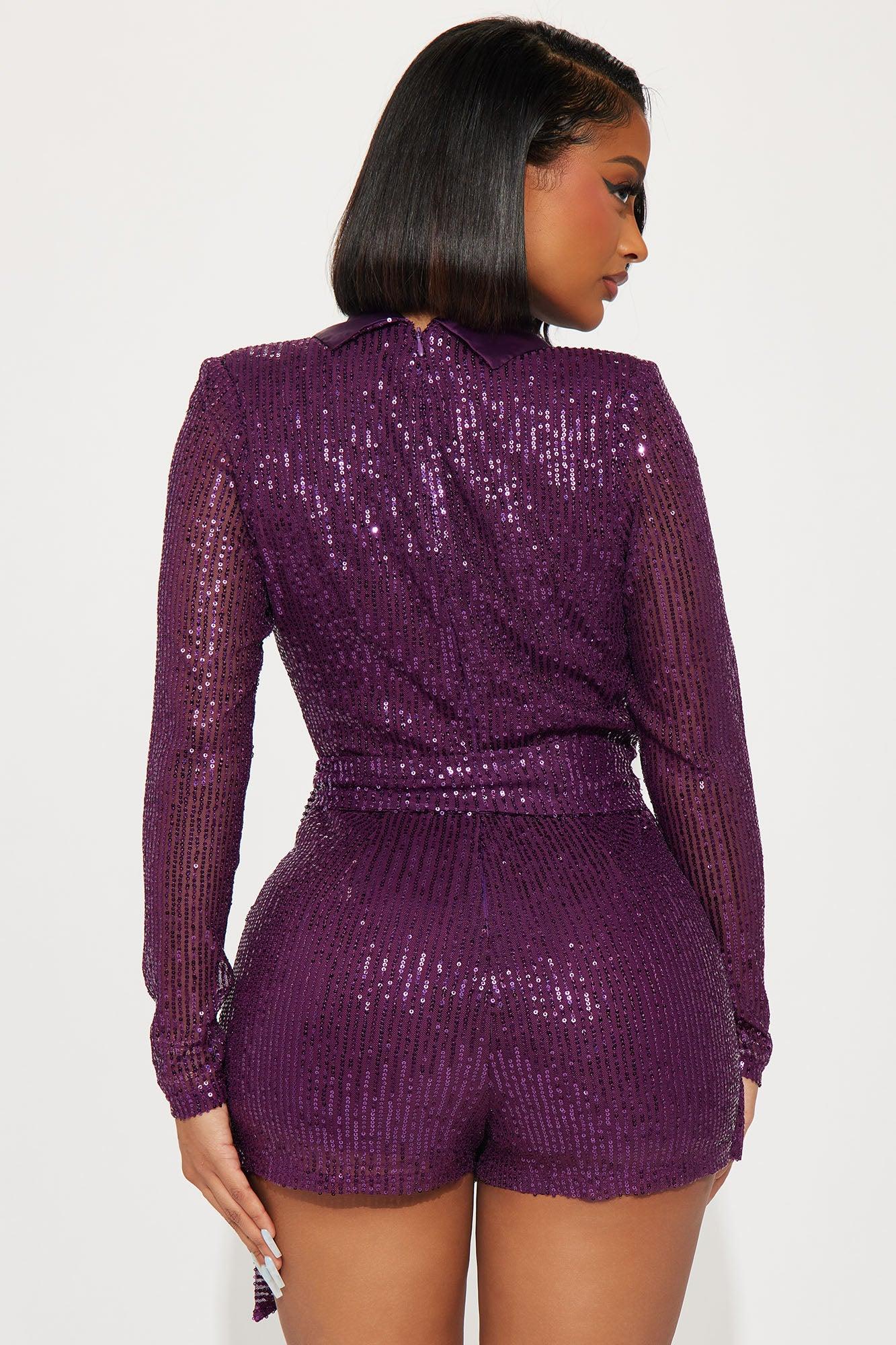 Live For The Weekend Sequin Romper - Plum Product Image