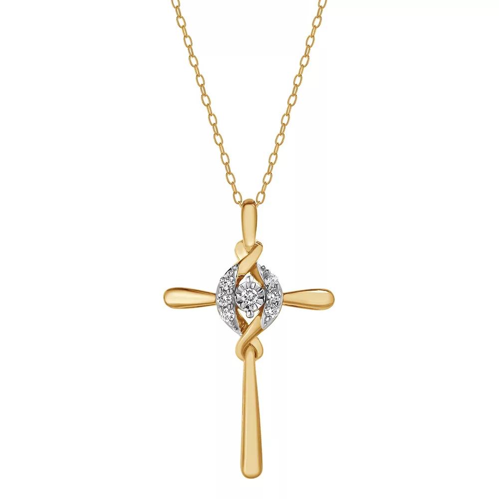 Diamond Brilliance 1/10 Carat T.W. Lab-Grown Diamond Cross Pendant Necklace, Women's, Size: 18", Gold Tone Product Image