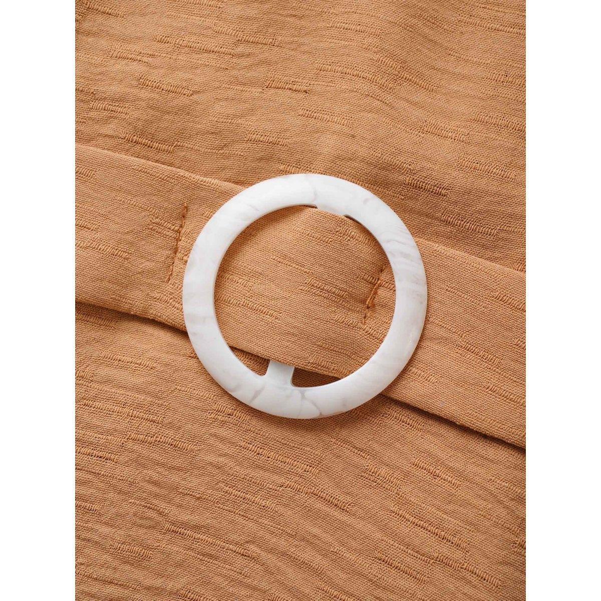 Plus Size LightBrown V Neck Buckle Detail Tab Sleeve Blouse Women Work From Home Short sleeve V-neck Work Blouses BloomChic 10/M Product Image