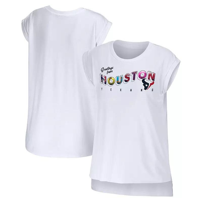 Women's WEAR by Erin Andrews White Houston Texans Greetings From Muscle T-Shirt,  Product Image
