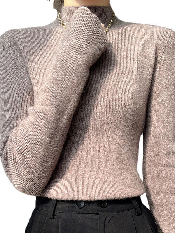 Casual Skinny Long Sleeves Solid Color Half Turtleneck Sweater Tops Product Image