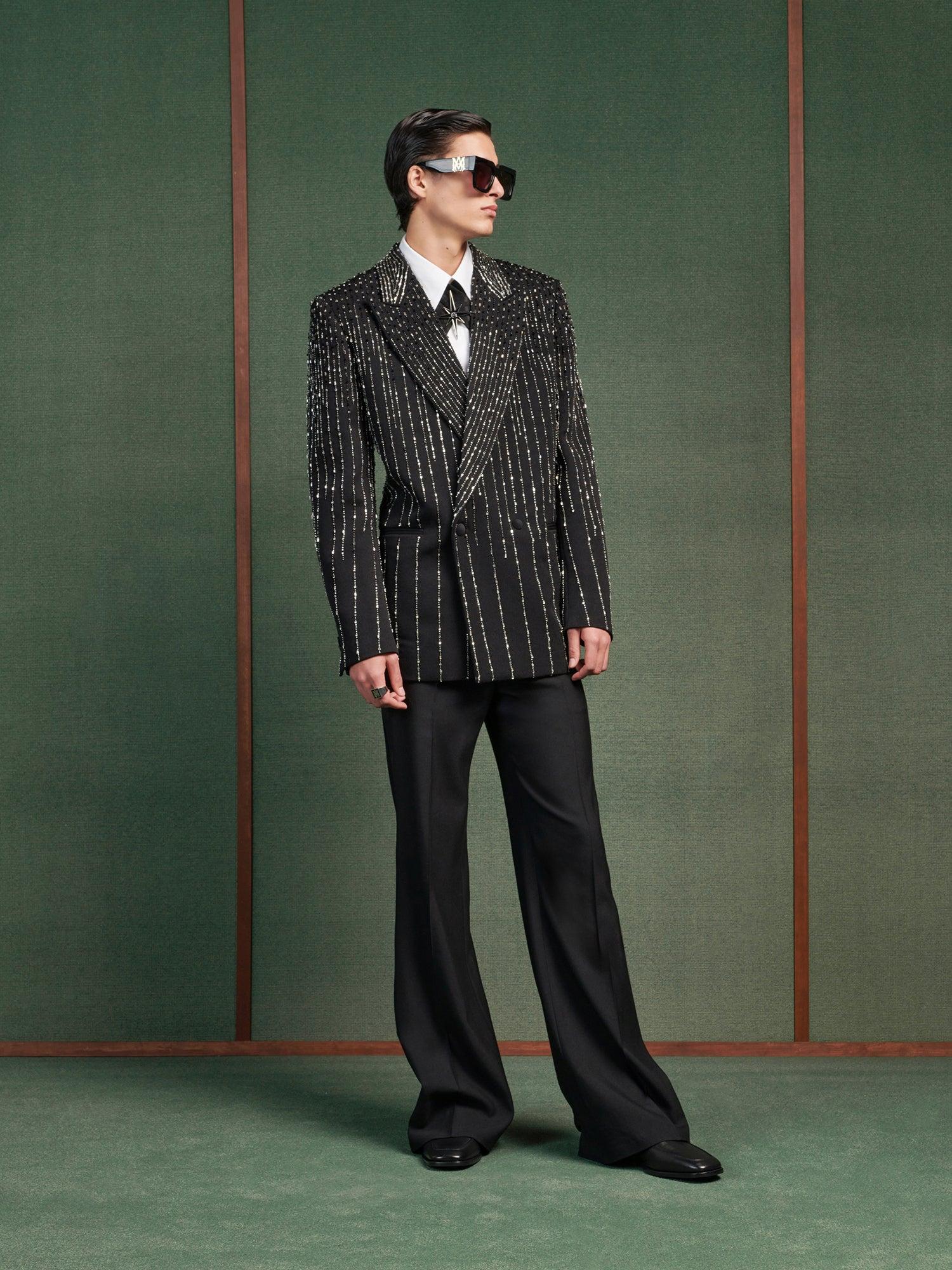 CRYSTAL STRIPE DOUBLE-BREASTED BLAZER - Black Male Product Image