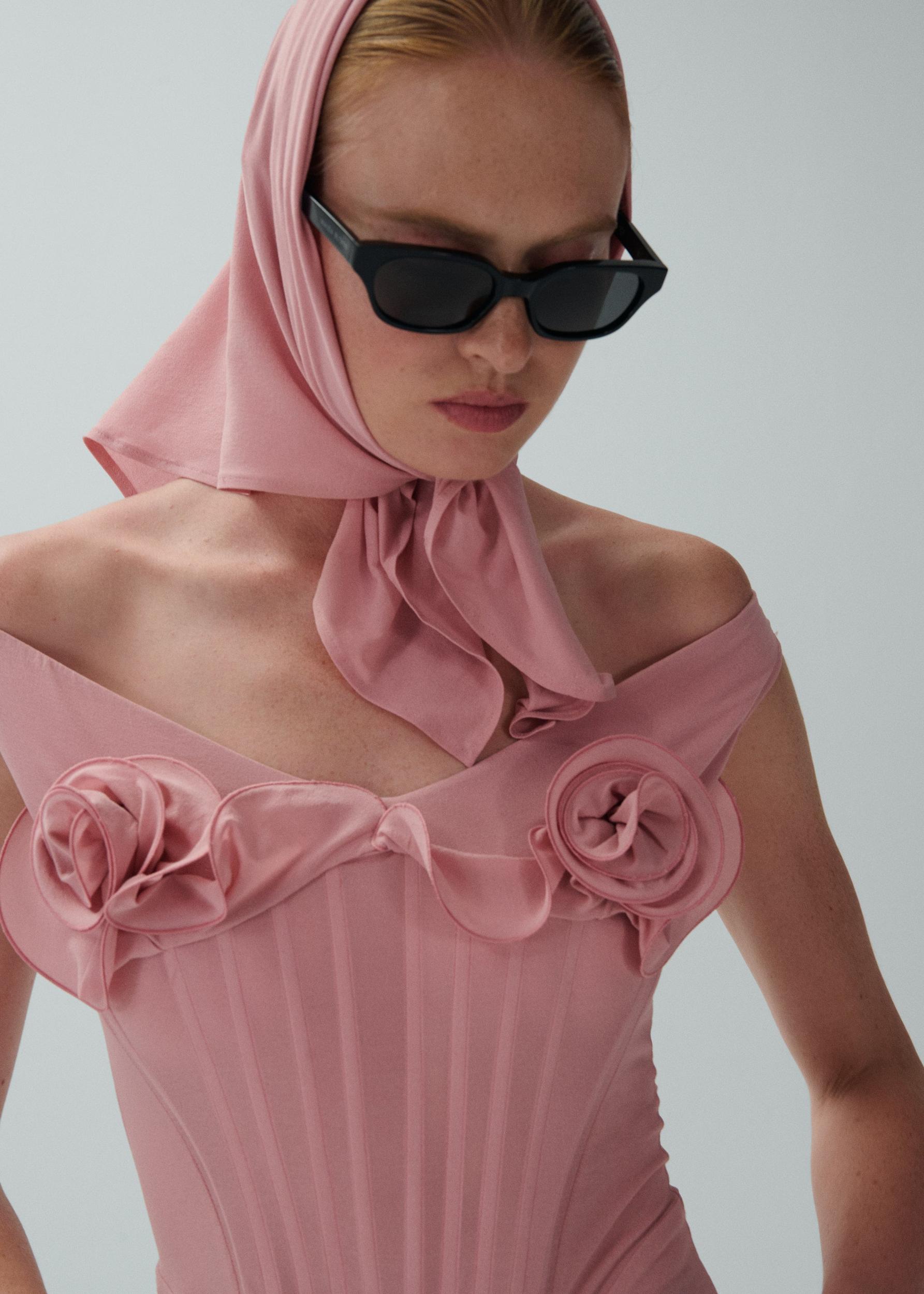Flower bustier midi dress in pink Product Image