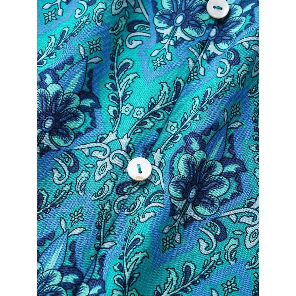 Plus Size Boho Print Elastic Waist Button Detail Skirt Women Cerulean Resort Non No stretch Slanted pocket Vacation Skirts BloomChic 18-20/2X Product Image