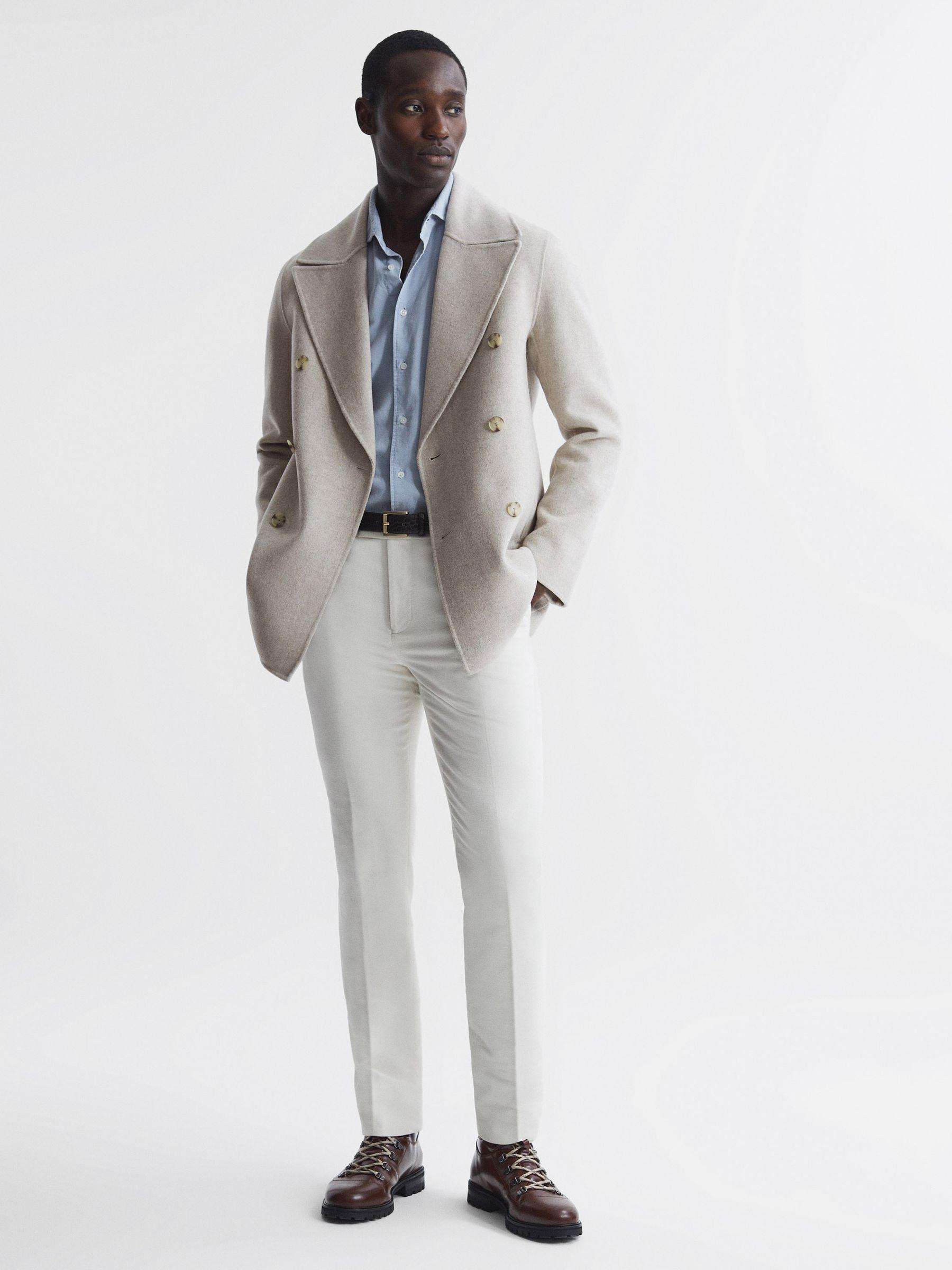 Wool Blend Double Breasted Coat in Oatmeal Product Image