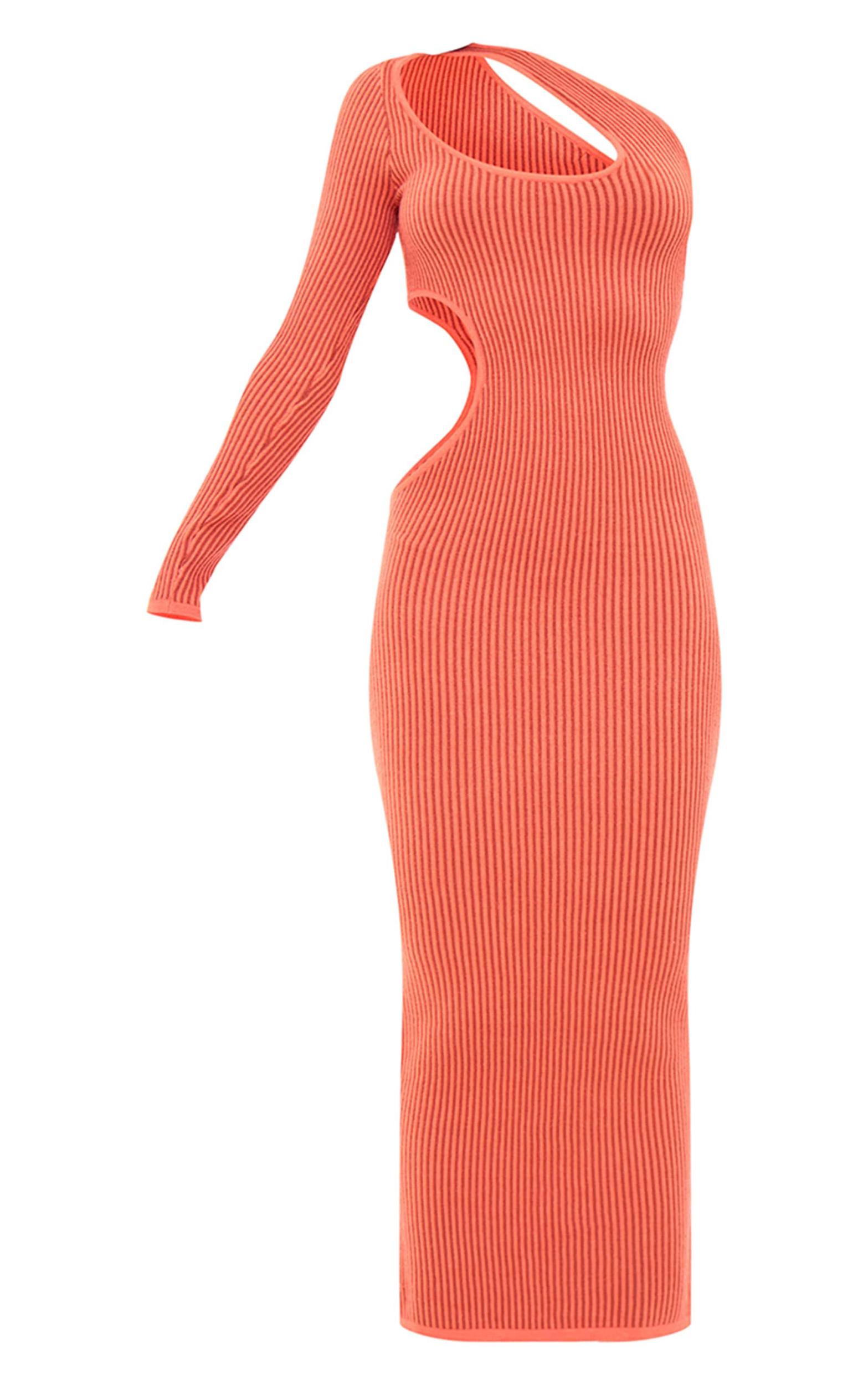 Rust Two Tone Knit One Shoulder Cut Out Maxi Dress Product Image